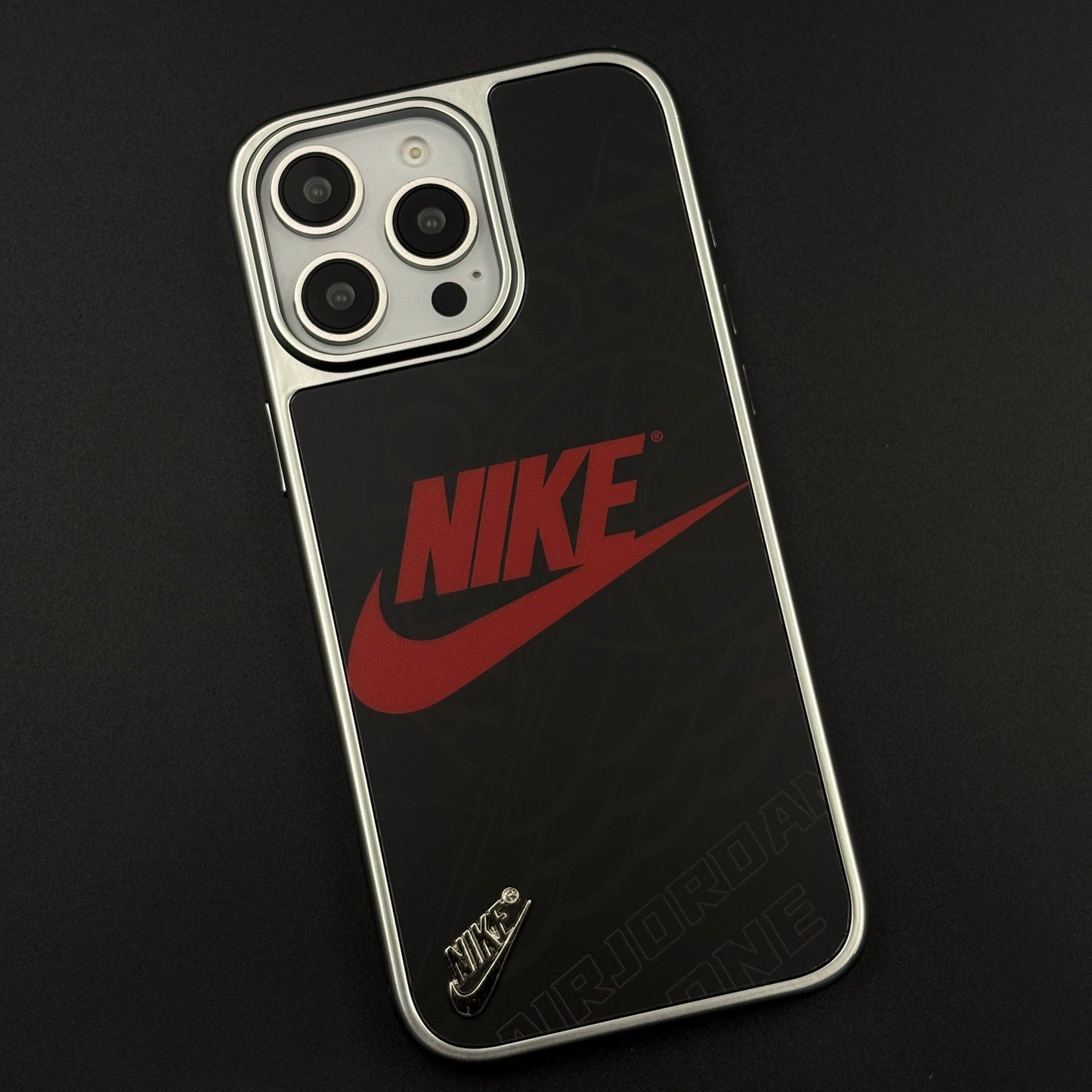 Luxury Sport Brand Black Case with Metallic Emblem for iPhone 16 Pro Max
