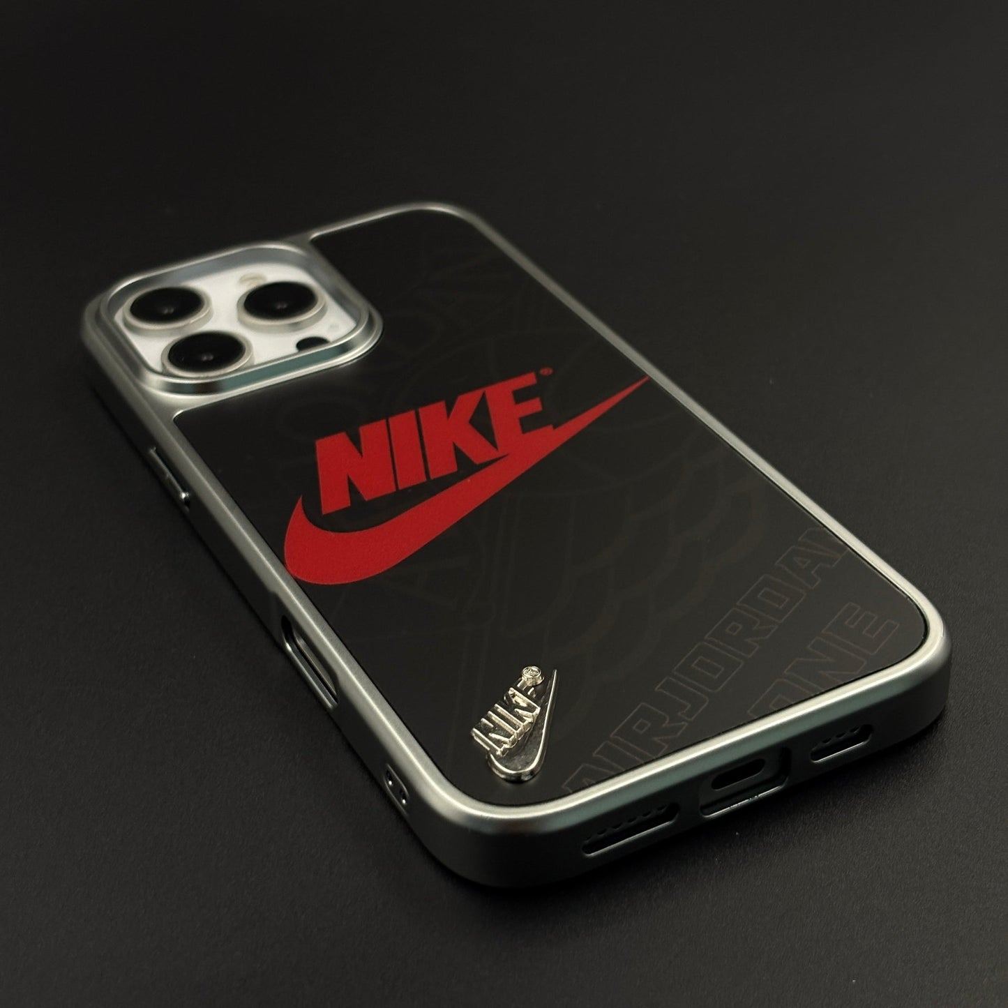 Luxury Sport Brand Black Case with Metallic Emblem for iPhone 16 Pro Max