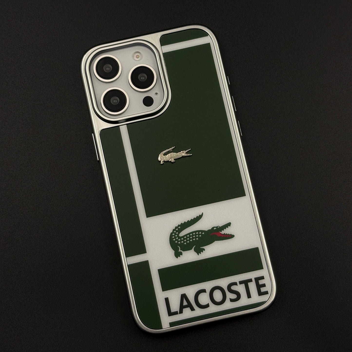 Luxury Lifestyle Brand Croc Stripe Case with Metal Emblem for iPhone 16 Pro Max