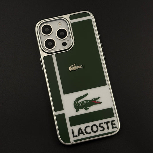 Luxury Lifestyle Brand Croc Stripe Case with Metal Emblem for iPhone 16 Pro Max