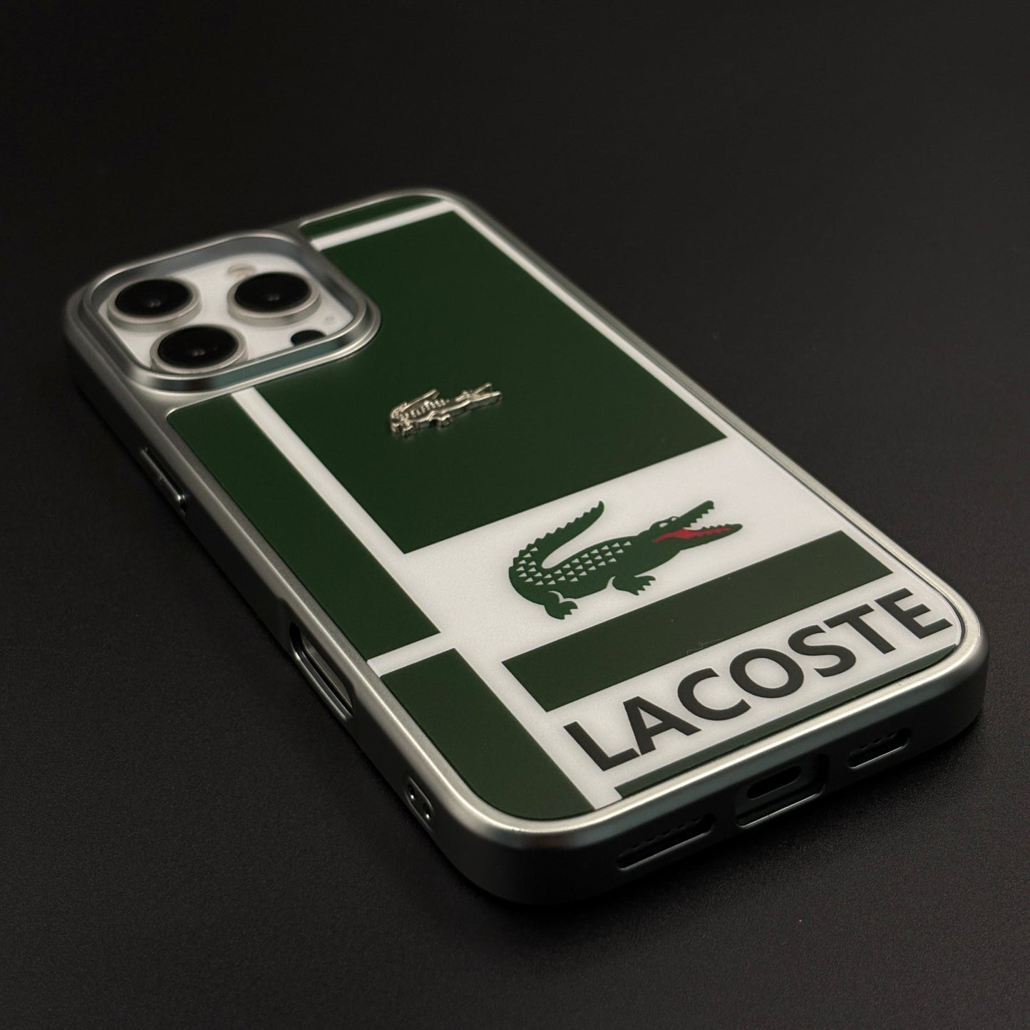 Luxury Lifestyle Brand Croc Stripe Case with Metal Emblem for iPhone 16 Pro Max