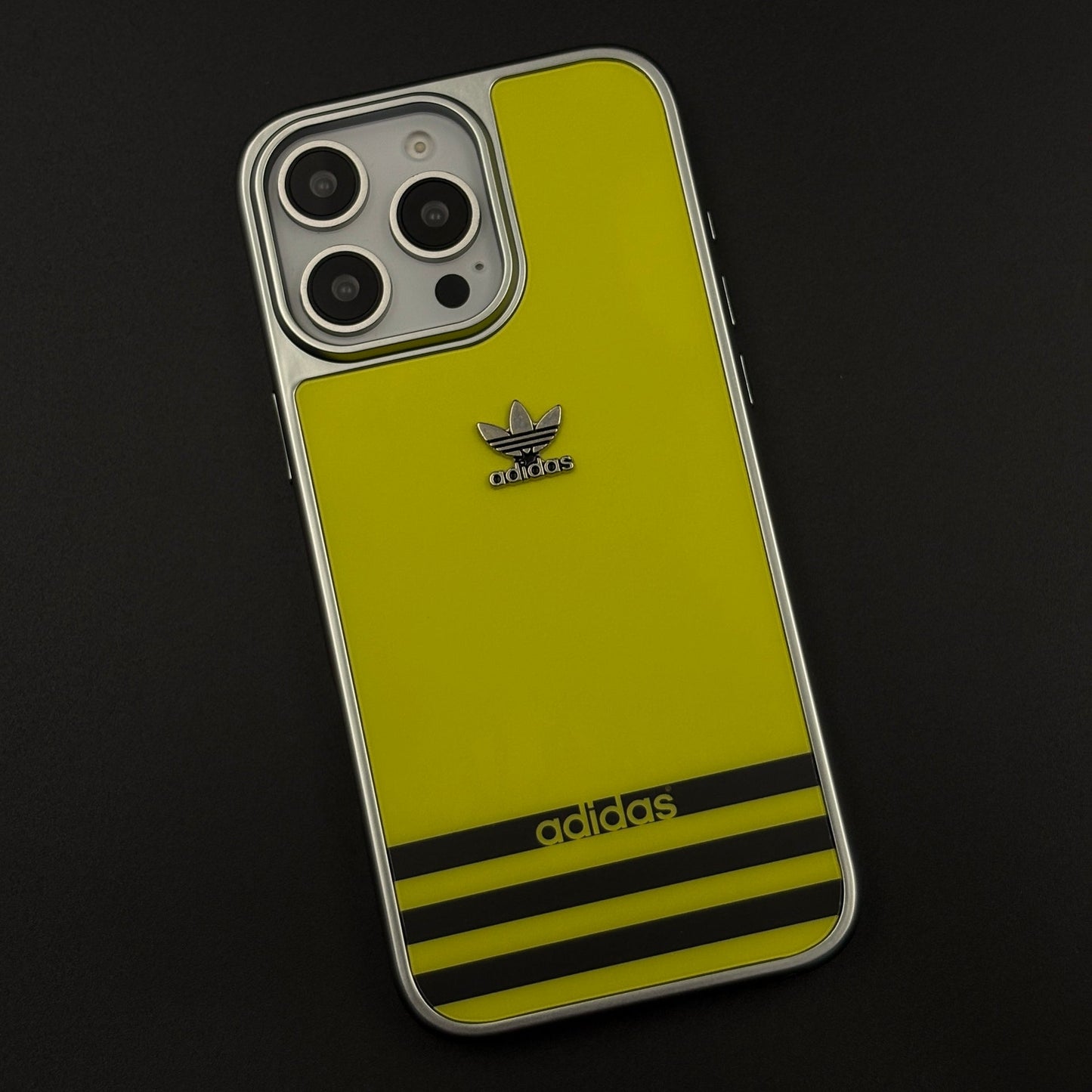 Luxury Sport Brand Style Metal Frame Yellow Stripe Case for iPhone 16 Pro Max