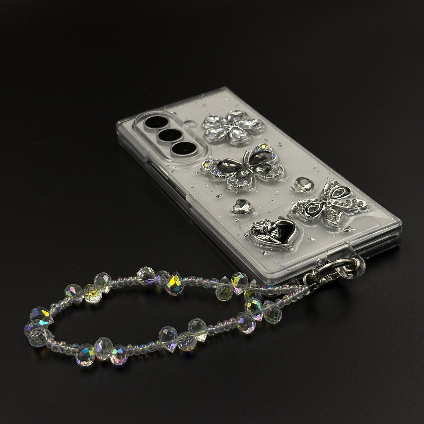 Rhinestone Butterfly Floral & Bow Charm Case with Beaded Sling for Samsung Galaxy Z Fold 8 Ultra