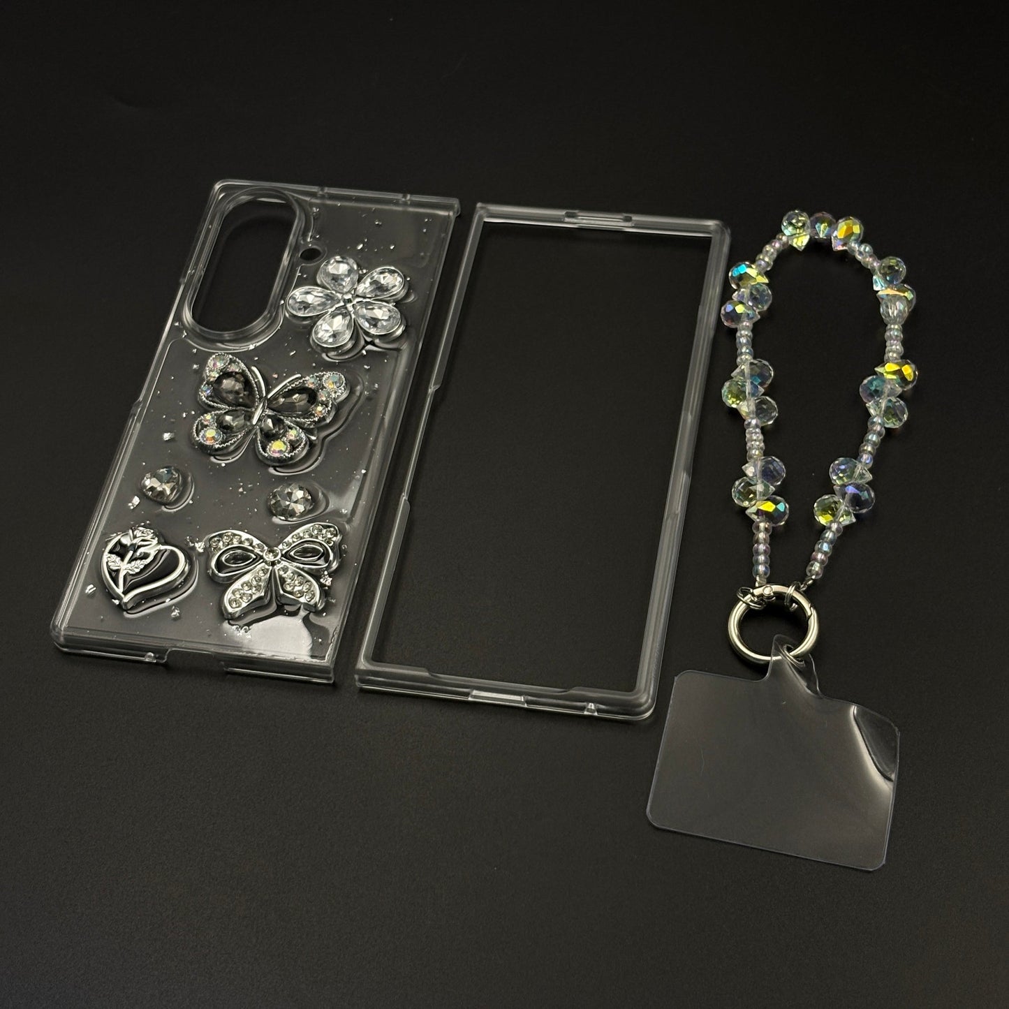 Rhinestone Butterfly Floral & Bow Charm Case with Beaded Sling for Samsung Galaxy Z Fold 8 Ultra