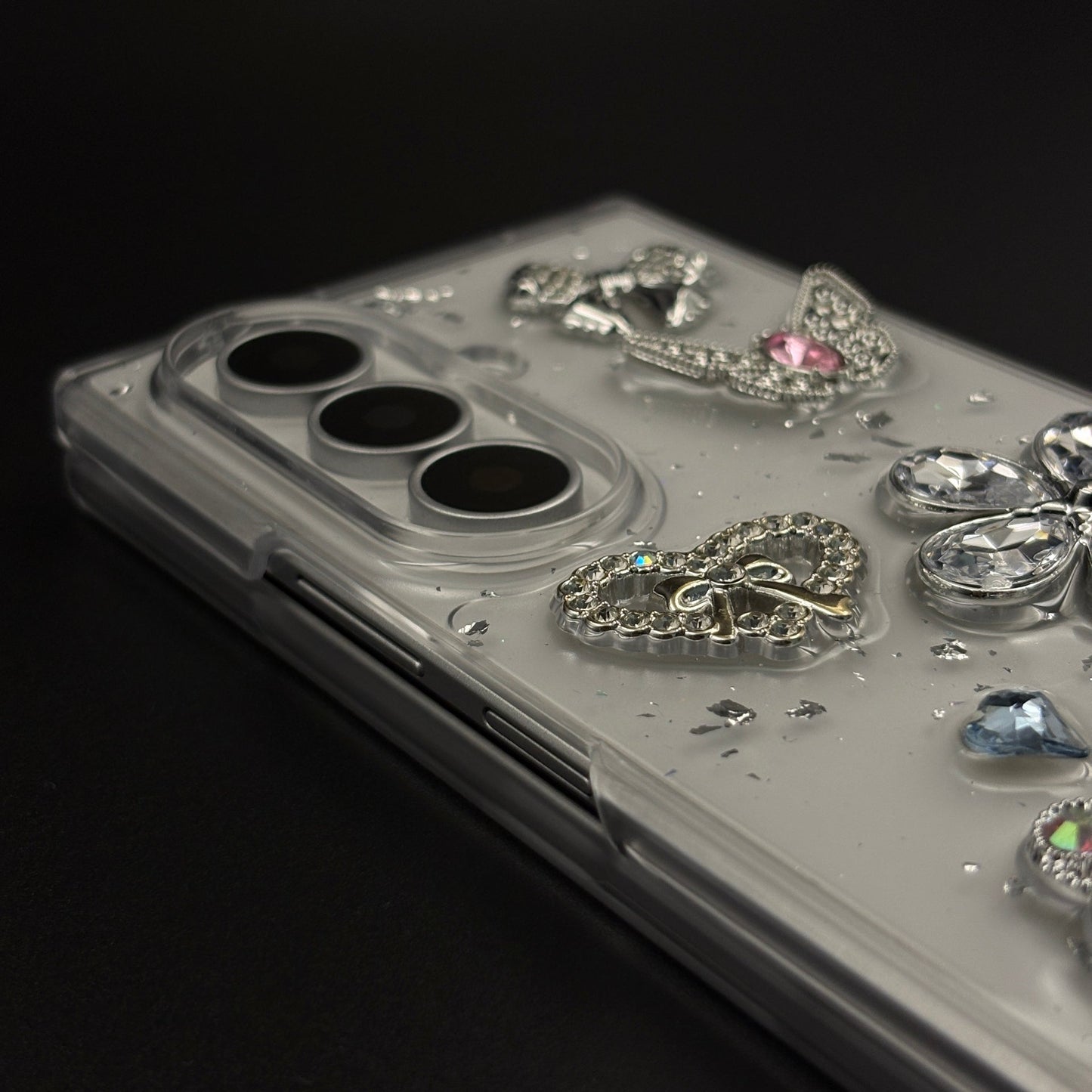 Rhinestone Butterfly Case with Beaded Heart Sling for Samsung Galaxy Z Fold 8 Ultra