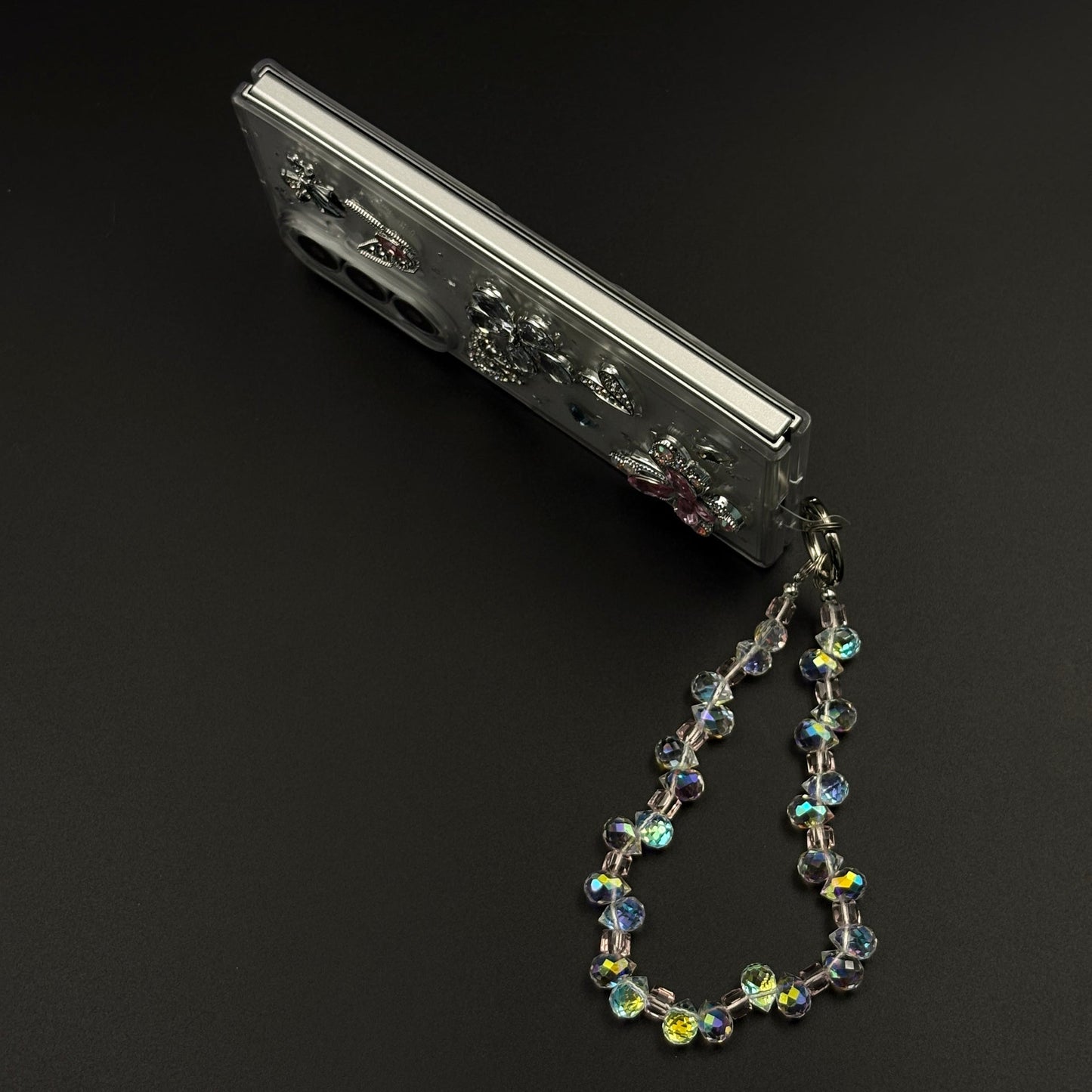 Rhinestone Butterfly Case with Beaded Heart Sling for Samsung Galaxy Z Fold 8 Ultra