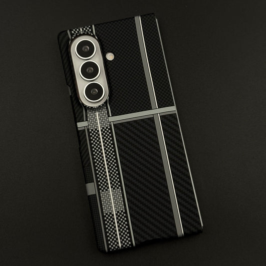 Striped Black Premium Slim Case for Samsung Galaxy Z Fold 7 | Rare Aramid Texture Finish | Real Carbon Fibre Feel | Hidden MagSafe