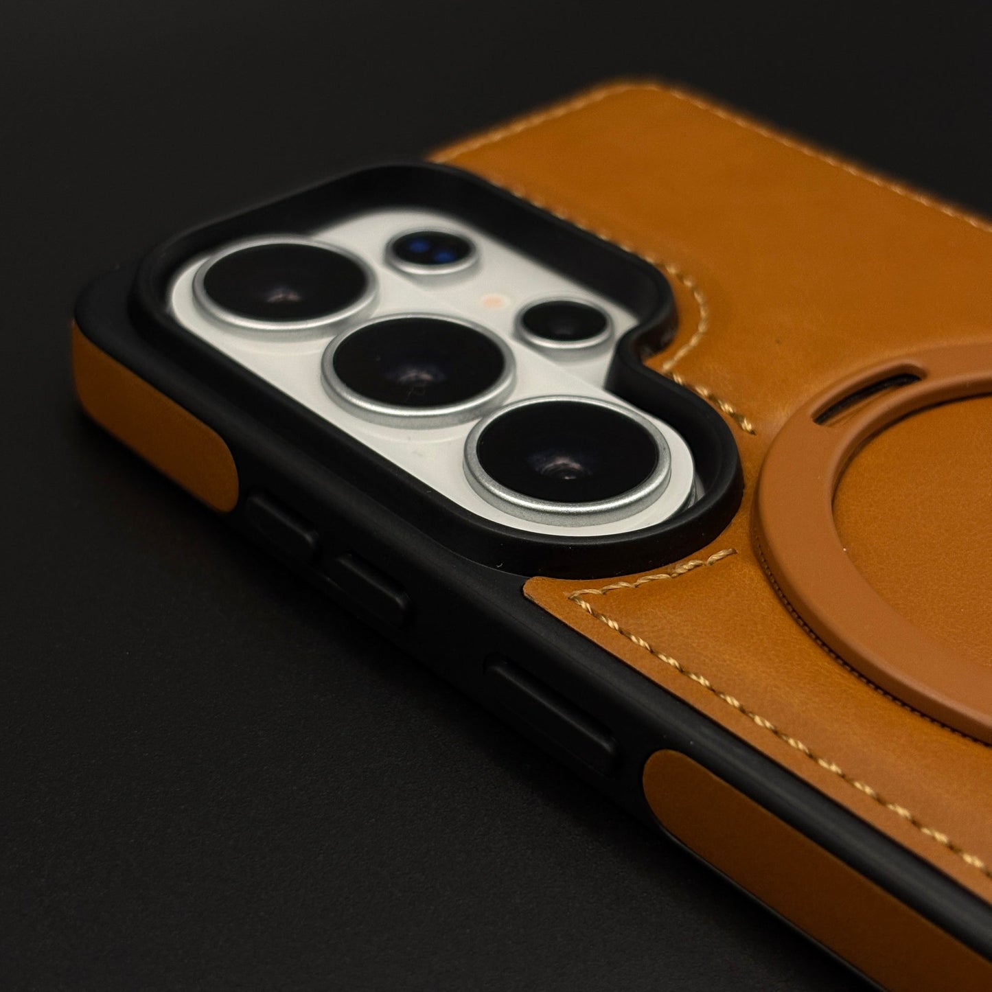 Magnetic Leather MagSafe Case for Samsung Galaxy S25 Ultra | Premium Stitch Finish | Kickstand Ring