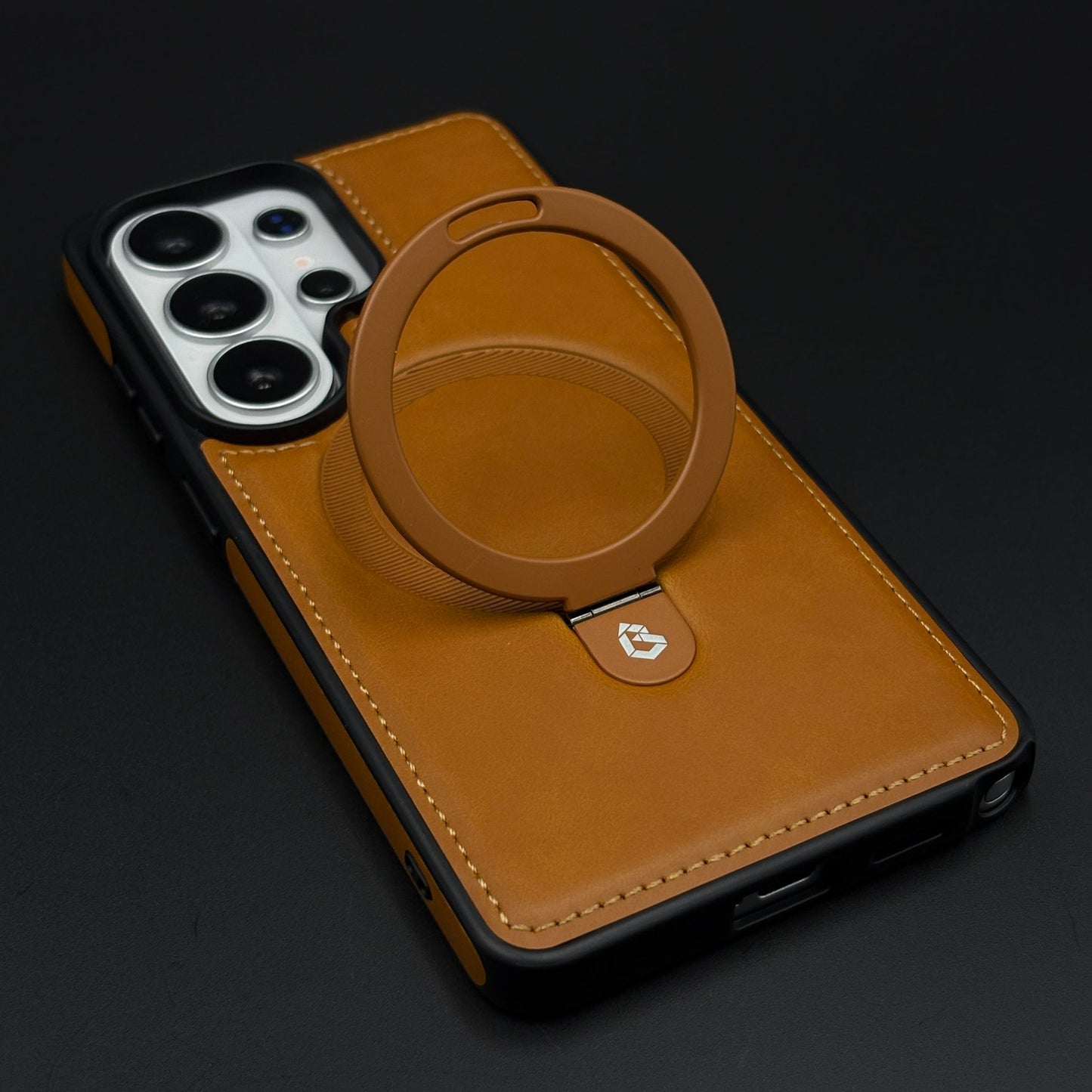 Magnetic Leather MagSafe Case for Samsung Galaxy S25 Ultra | Premium Stitch Finish | Kickstand Ring