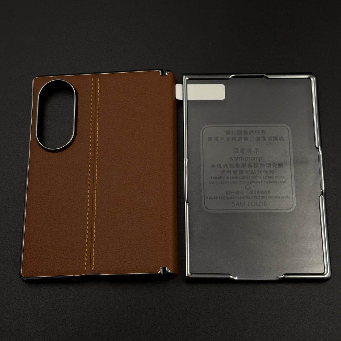Stitched Leather Hinge Protection Case Cover with Front Screen Guard for Samsung Galaxy Z Fold 8