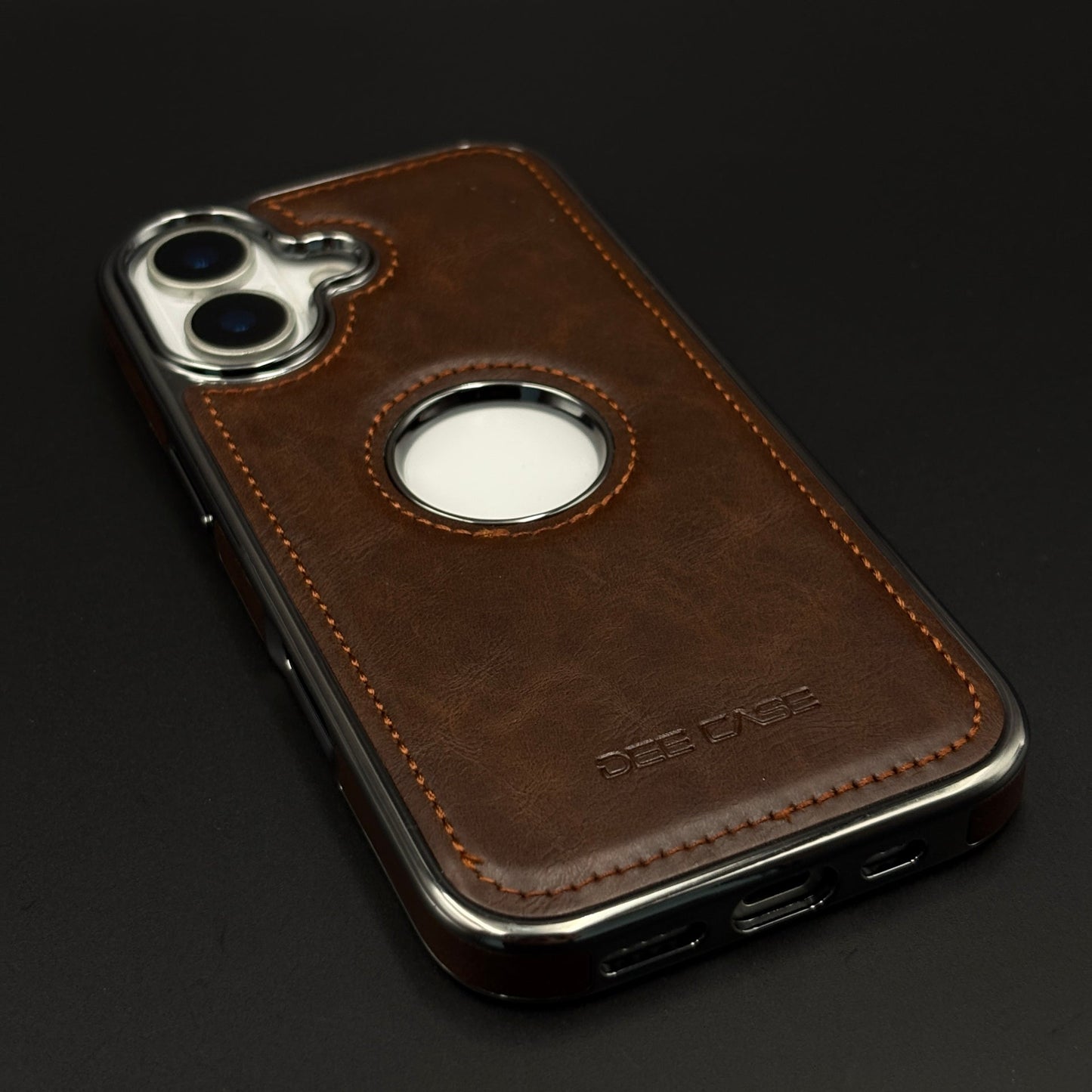Leather Logo Cut Stitched Mobile Case Cover for iPhone