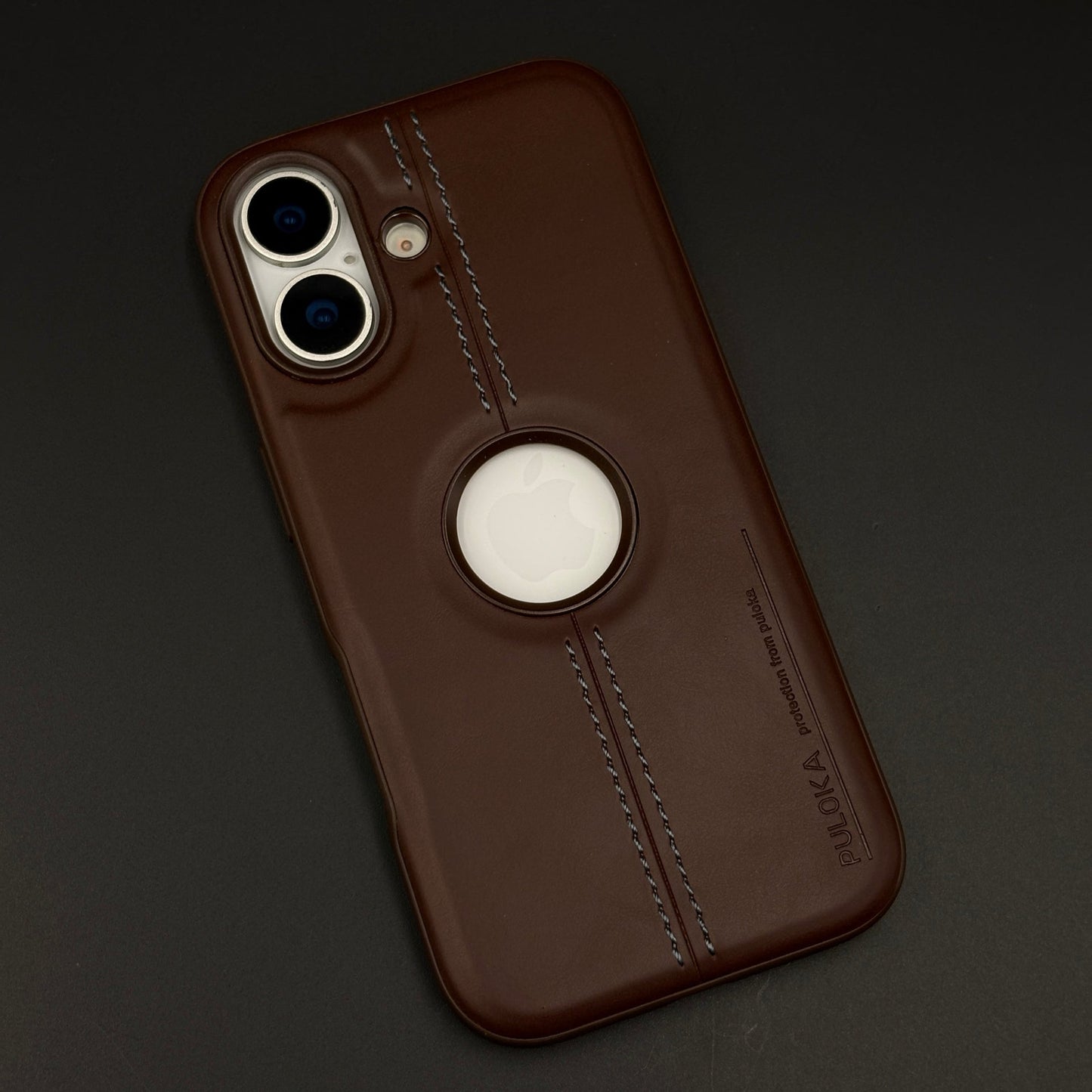 Stitched Leather Logo Cut Mobile Case Cover for iPhone 17