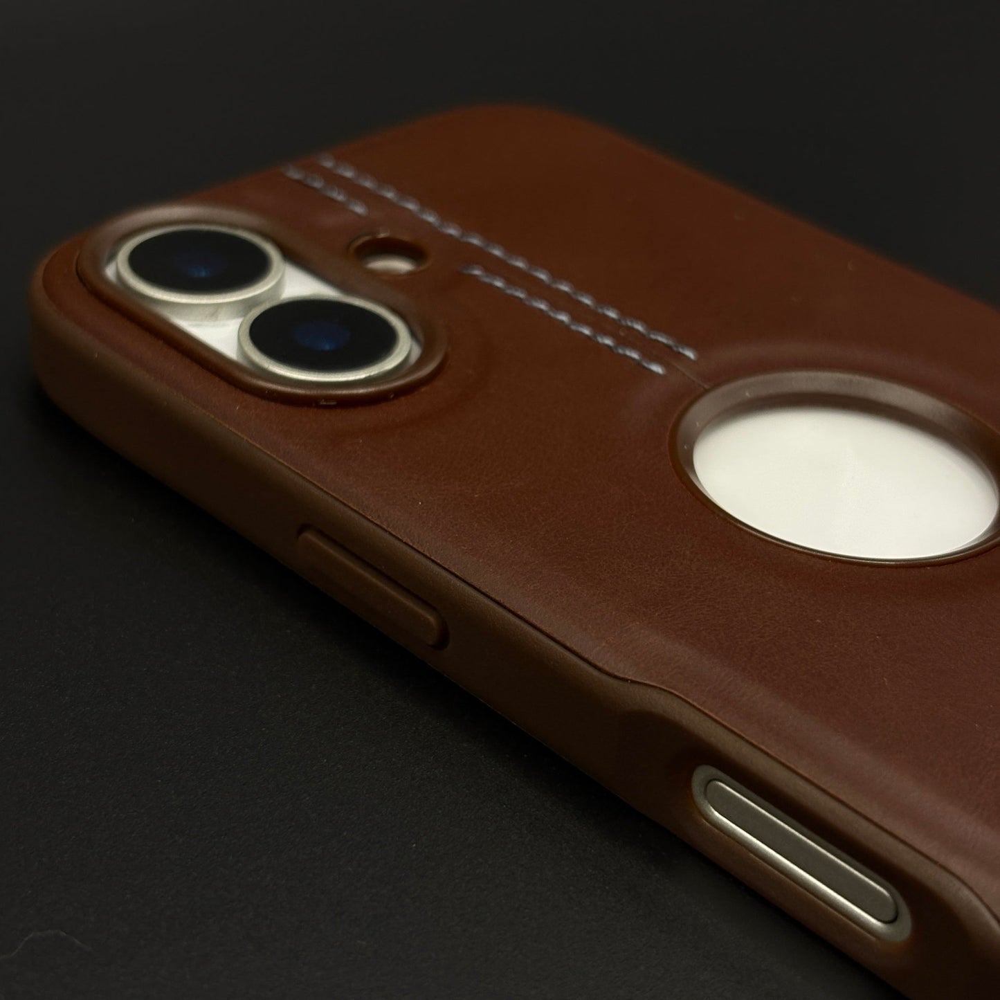 Stitched Leather Logo Cut Mobile Case Cover for iPhone 17