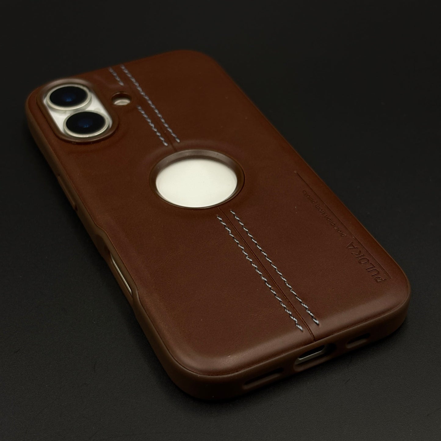 Stitched Leather Logo Cut Mobile Case Cover for iPhone 17