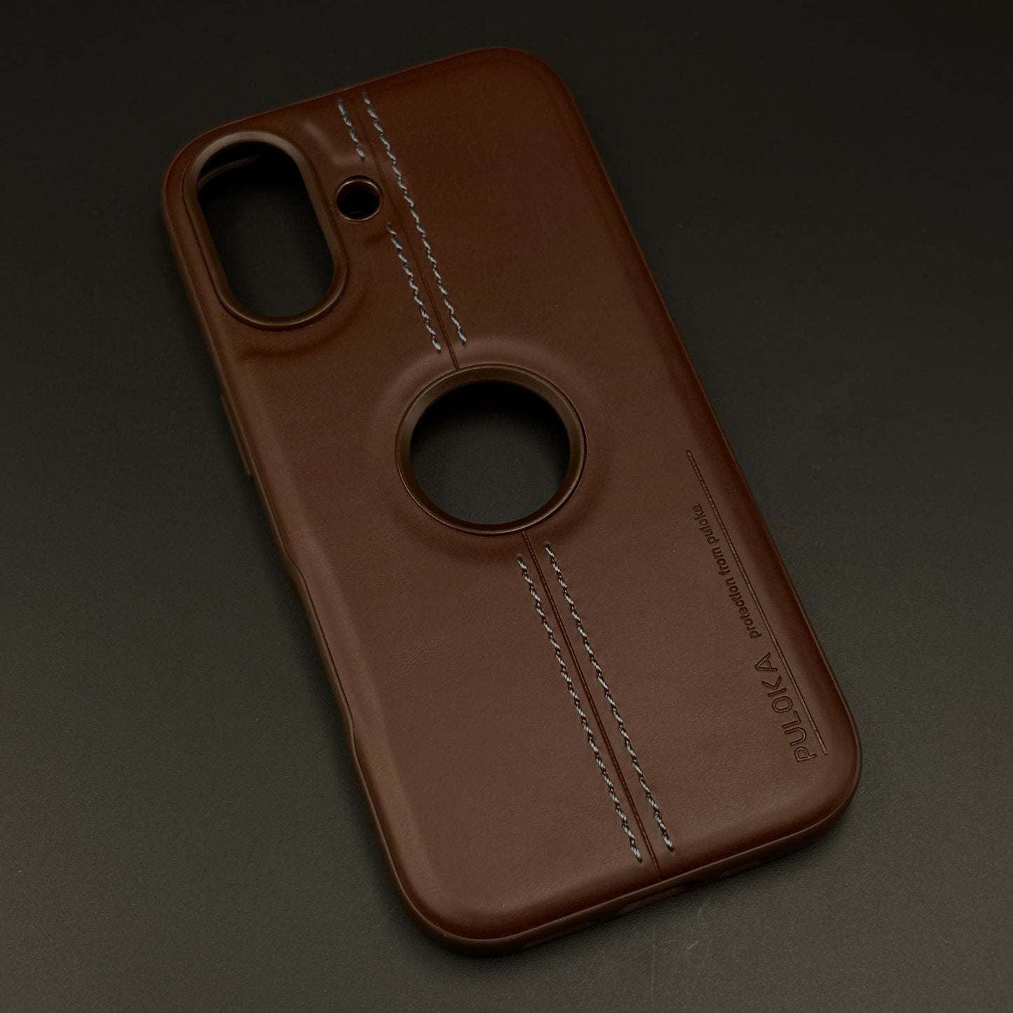 Stitched Leather Logo Cut Mobile Case Cover for iPhone 17