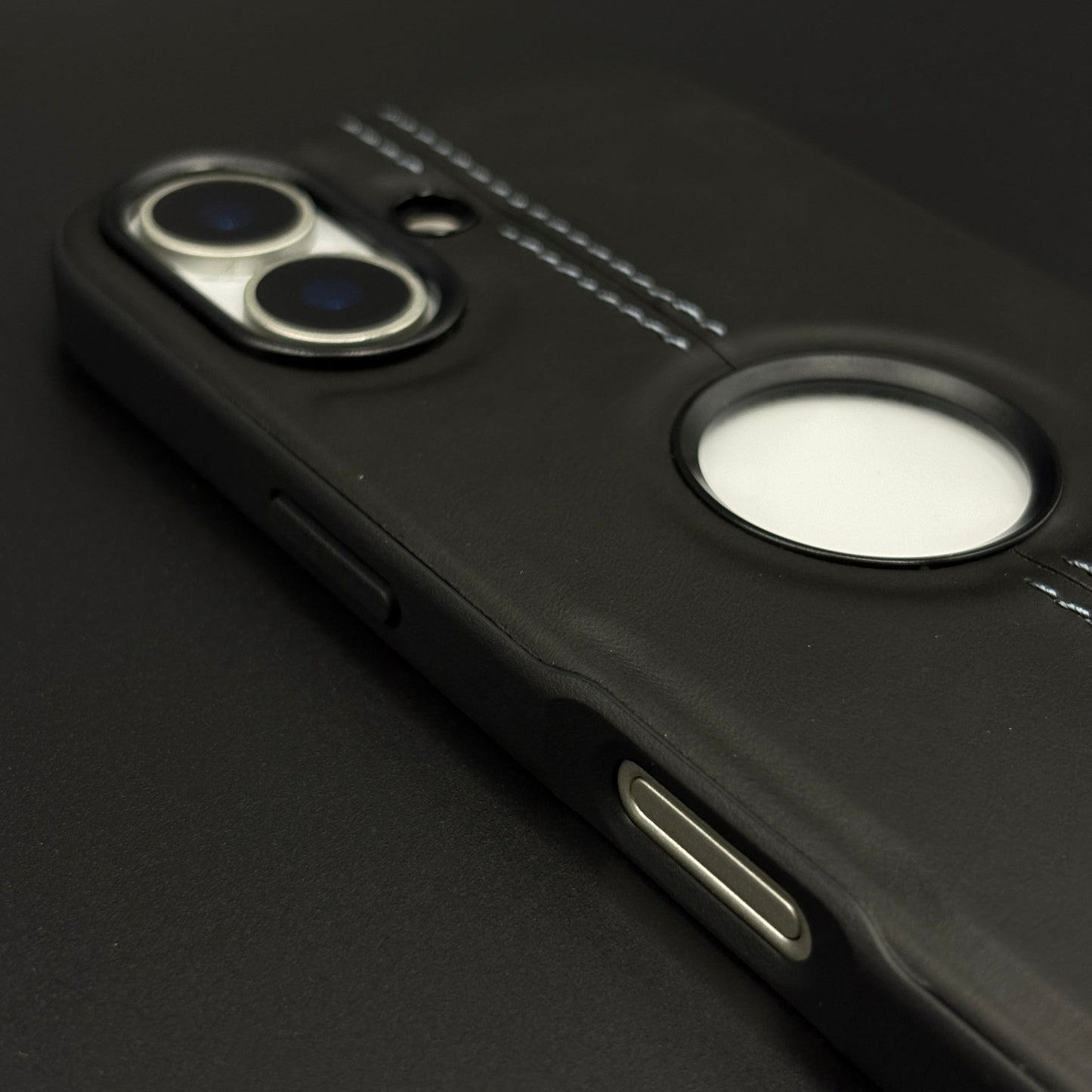 Stitched Leather Logo Cut Mobile Case Cover for iPhone 17