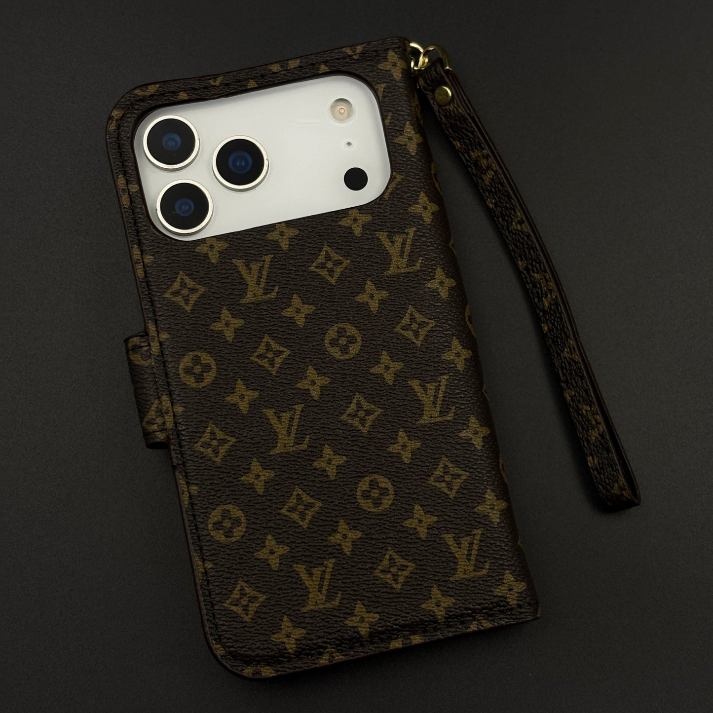 Monogram Flip Wallet Case for iPhone 17 Series with Card Slots | ID Window & Wrist Strap