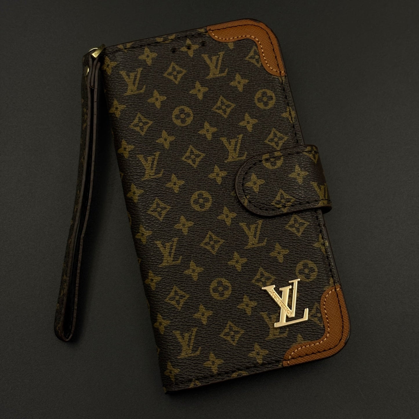 Monogram Flip Wallet Case for iPhone 17 Series with Card Slots | ID Window & Wrist Strap
