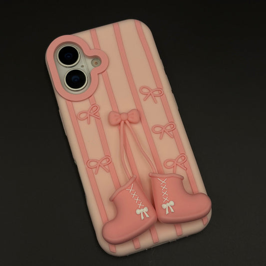 3D Ballet Boots Bow Stripe Cute Mobile Case Cover for iPhone 17