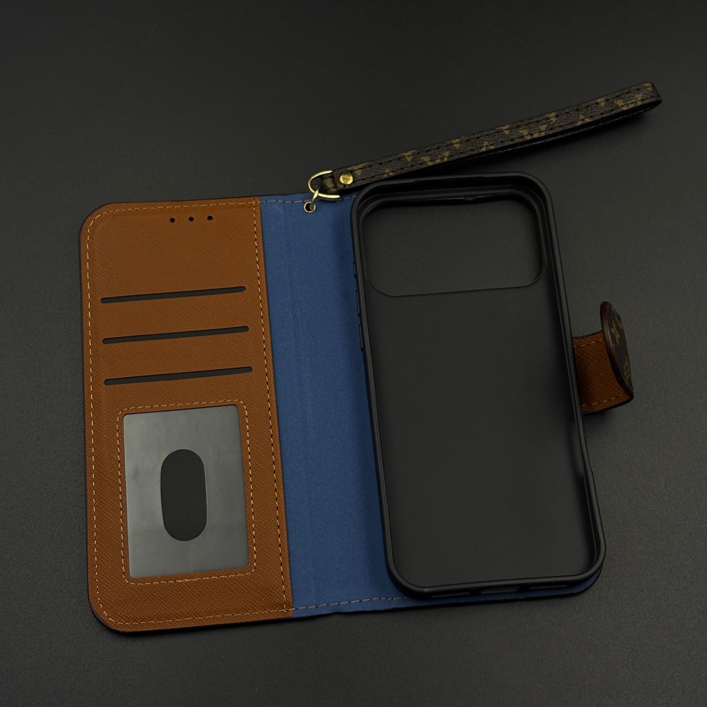 Monogram Flip Wallet Case for iPhone 17 Series with Card Slots | ID Window & Wrist Strap
