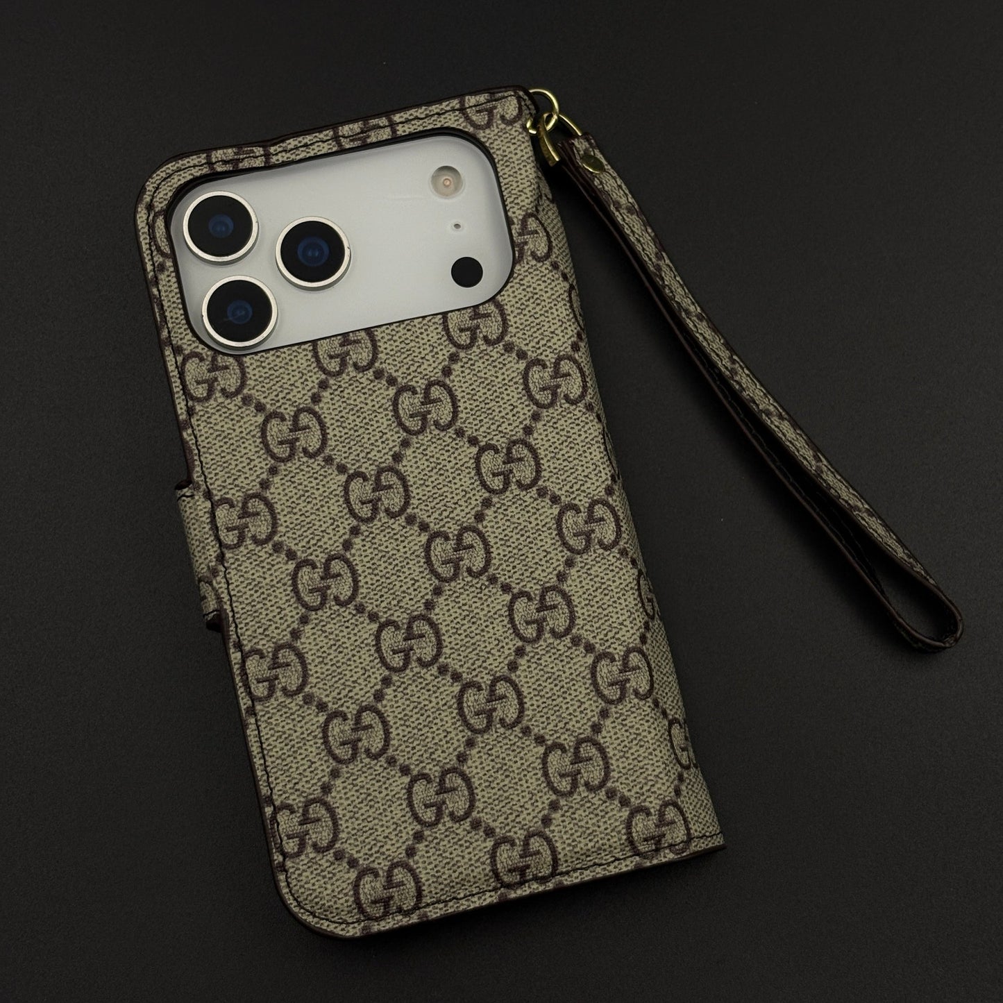 GG Monogram Flip Wallet Case for iPhone 17 Series with Card Slots | ID Window & Wrist Strap