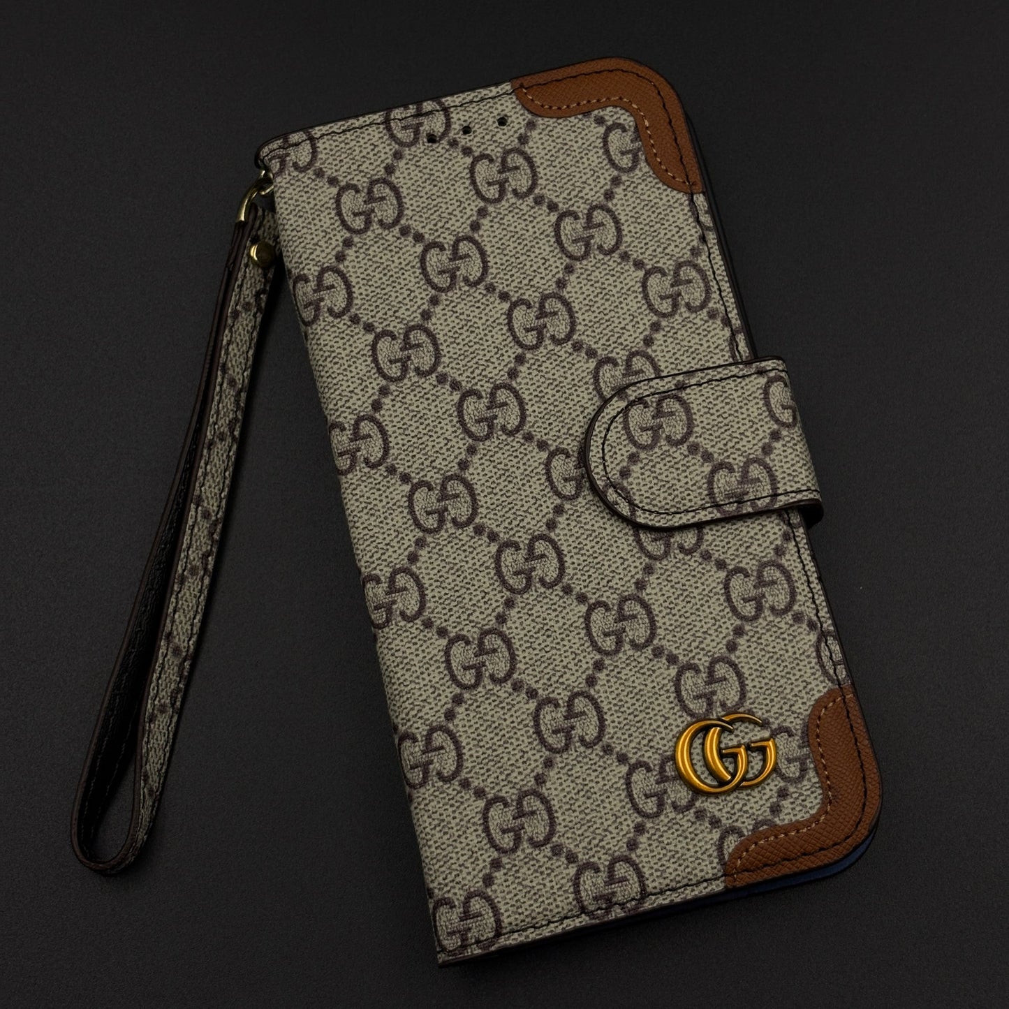 GG Monogram Flip Wallet Case for iPhone 17 Series with Card Slots | ID Window & Wrist Strap