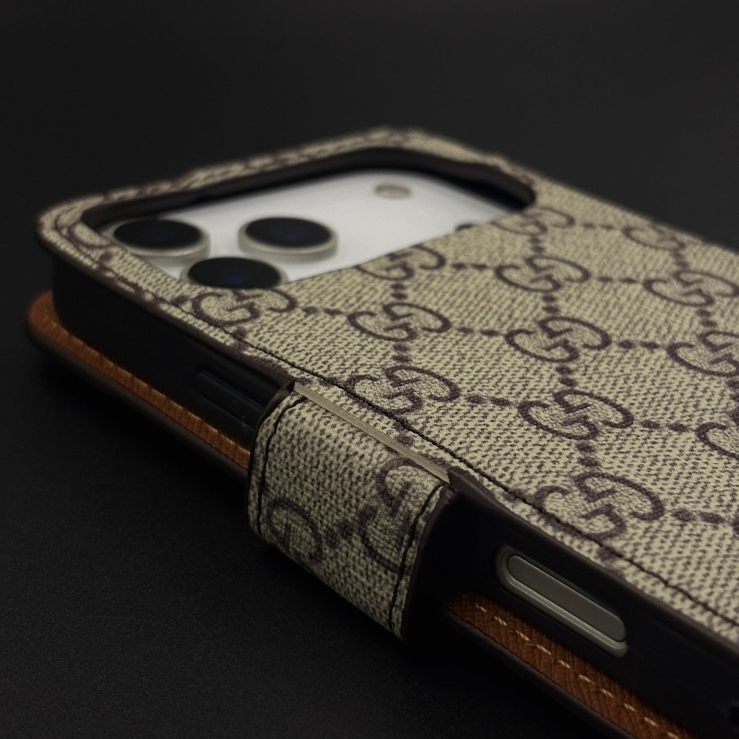 GG Monogram Flip Wallet Case for iPhone 17 Series with Card Slots | ID Window & Wrist Strap