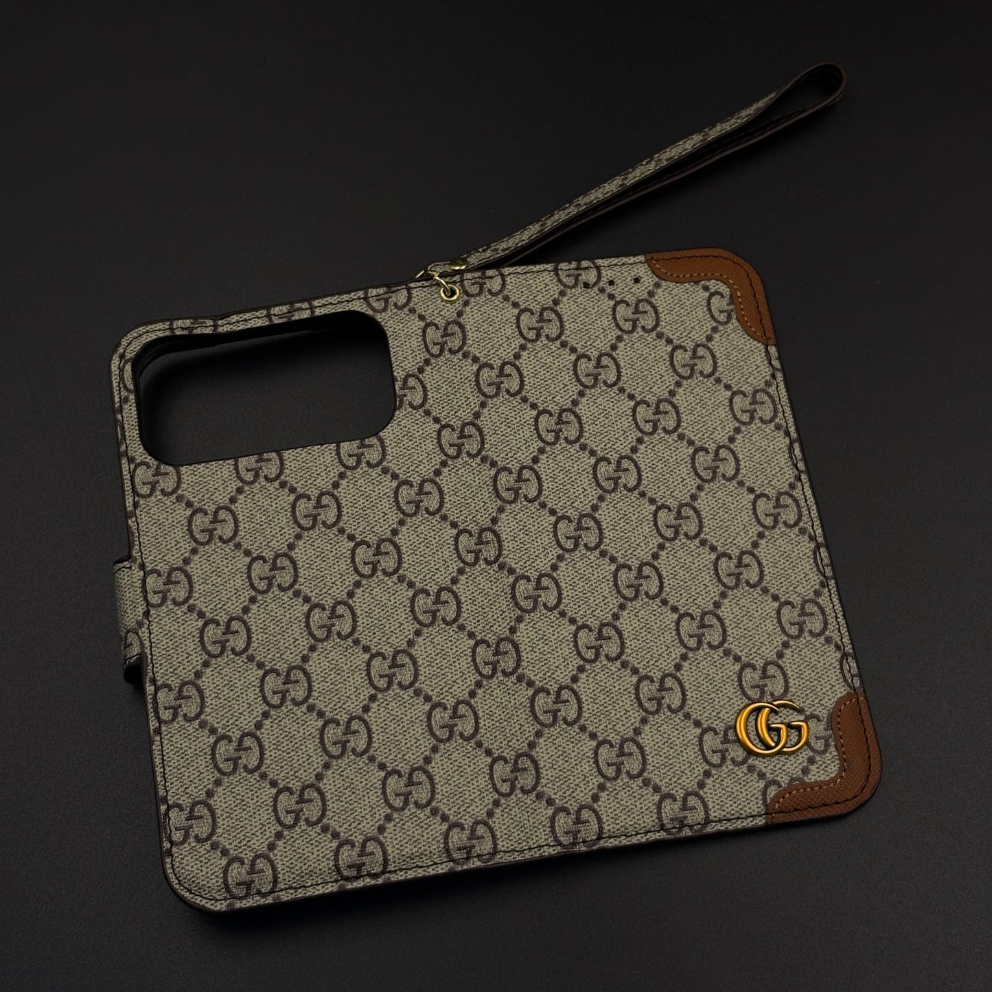 GG Monogram Flip Wallet Case for iPhone 17 Series with Card Slots | ID Window & Wrist Strap