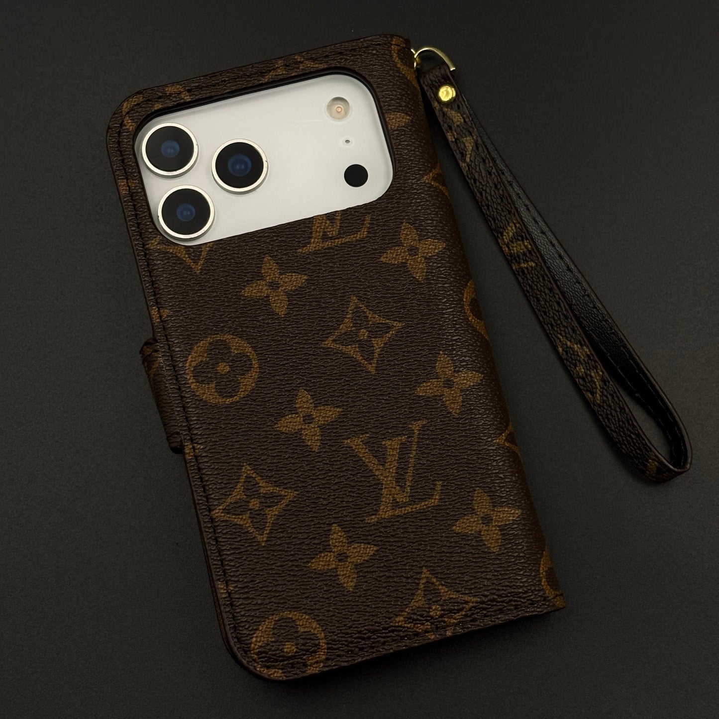 Monogram Flip Wallet Case for iPhone 17 Series with Card Slots | ID Window & Wrist Strap