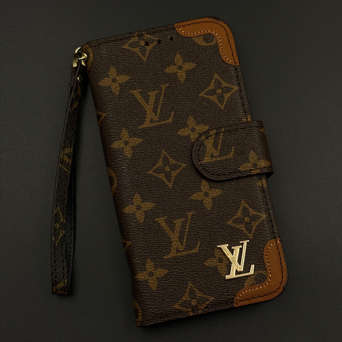 Monogram Flip Wallet Case for iPhone 17 Series with Card Slots | ID Window & Wrist Strap