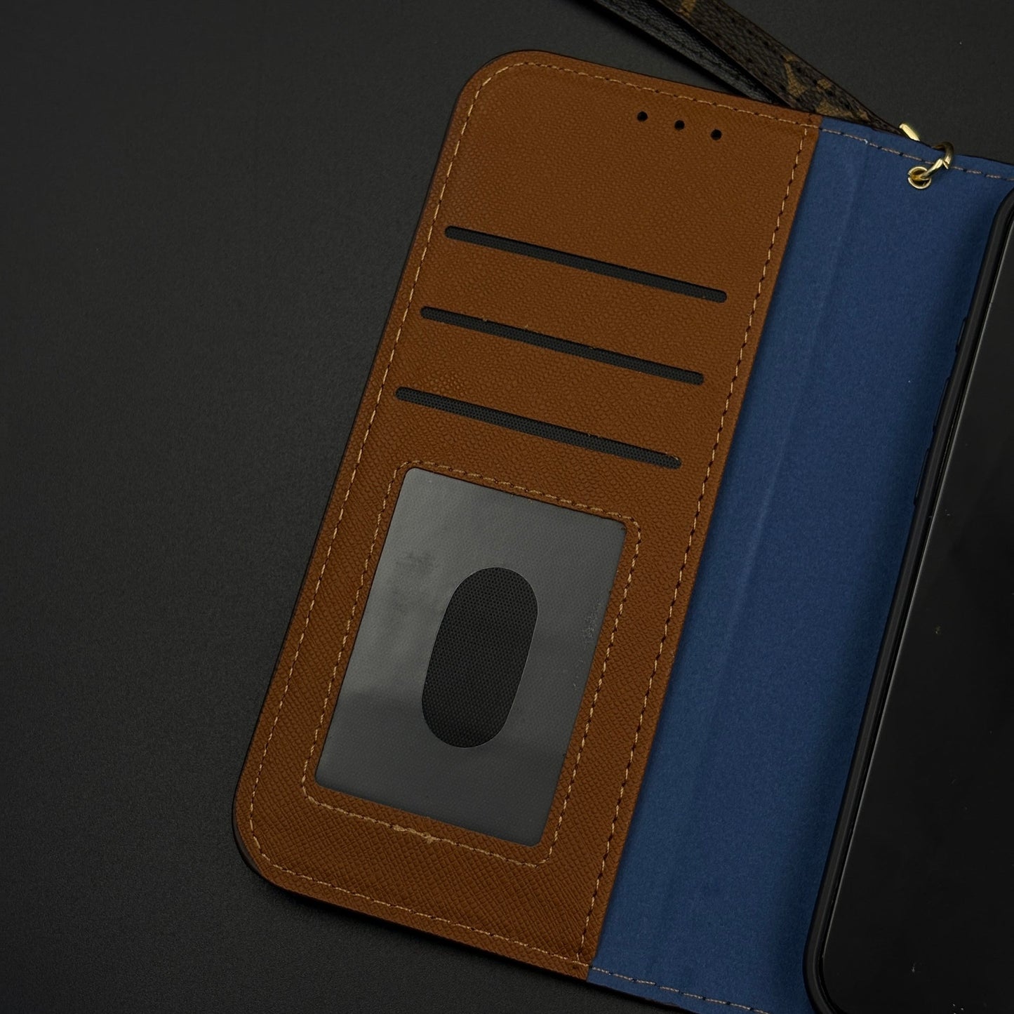 Monogram Flip Wallet Case for iPhone 17 Series with Card Slots | ID Window & Wrist Strap