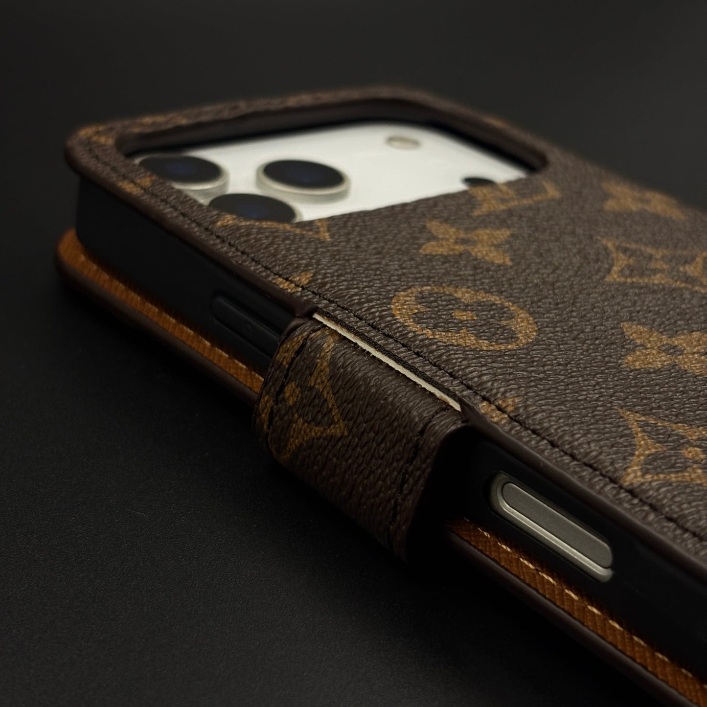 Monogram Flip Wallet Case for iPhone 17 Series with Card Slots | ID Window & Wrist Strap