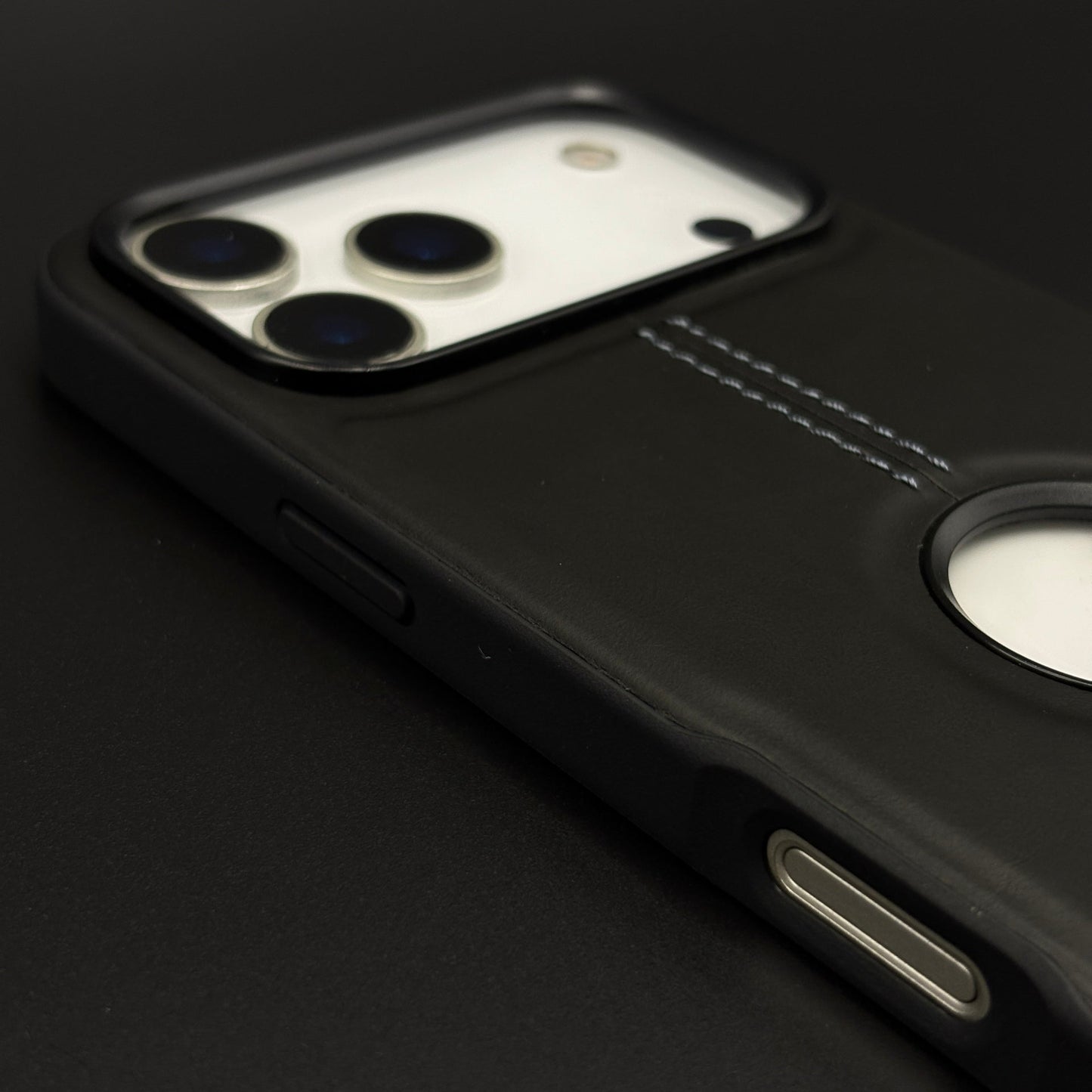 Stitched Leather Logo Cut Mobile Case Cover for iPhone 17 Series