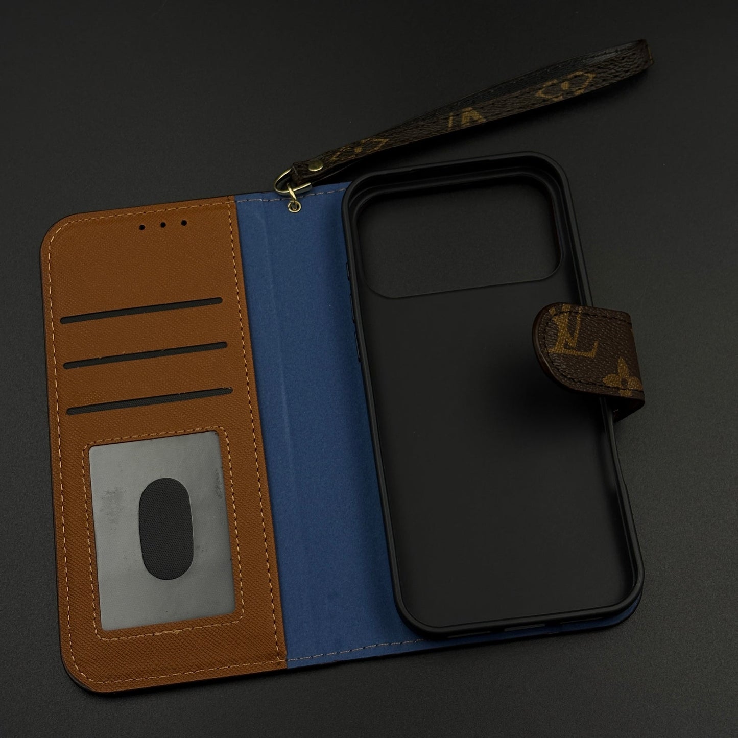 Monogram Flip Wallet Case for iPhone 17 Series with Card Slots | ID Window & Wrist Strap