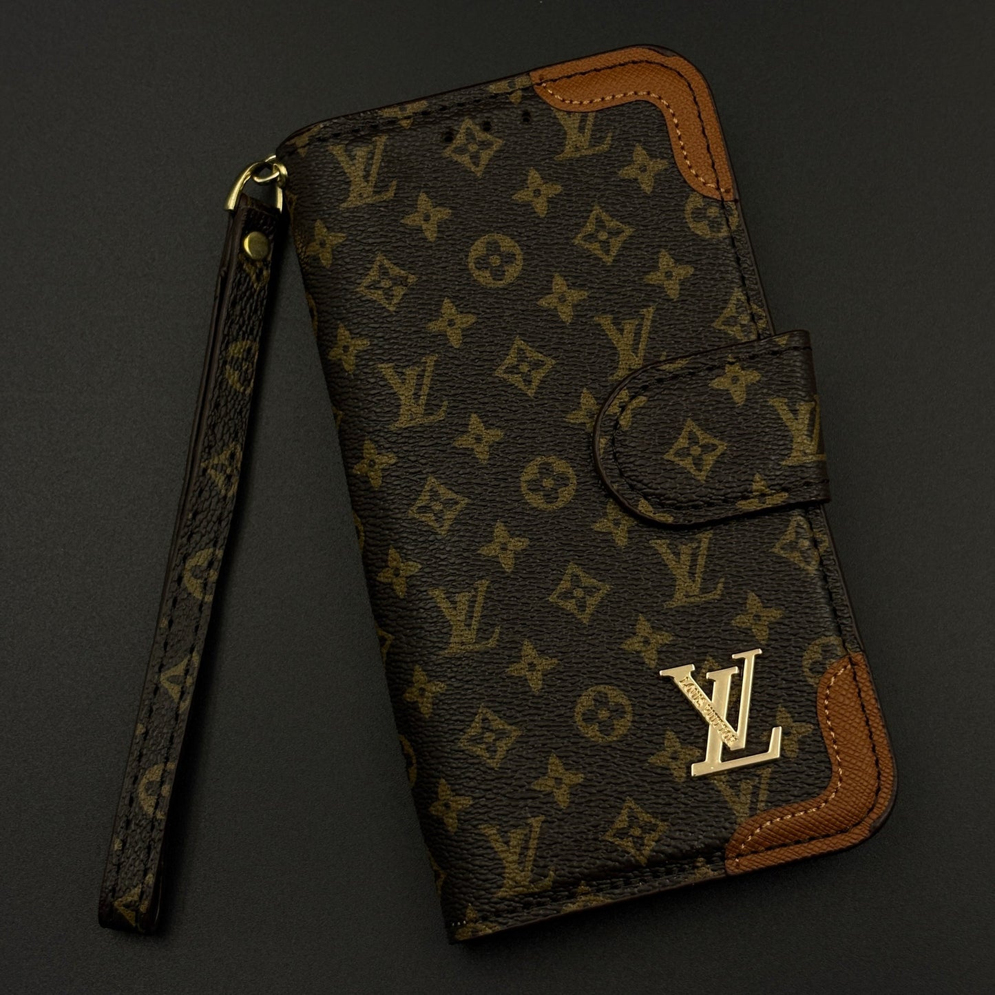 Monogram Flip Wallet Case for iPhone 17 with Card Slots | ID Window & Wrist Strap
