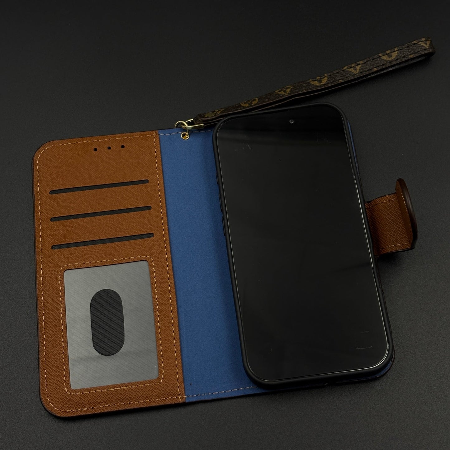 Monogram Flip Wallet Case for iPhone 17 with Card Slots | ID Window & Wrist Strap