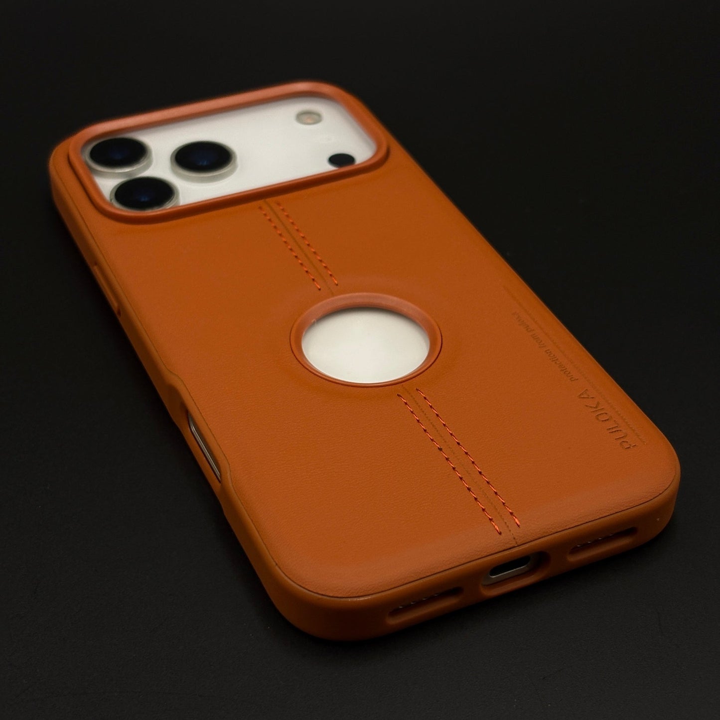 Stitched Leather Logo Cut Mobile Case Cover for iPhone 17 Series