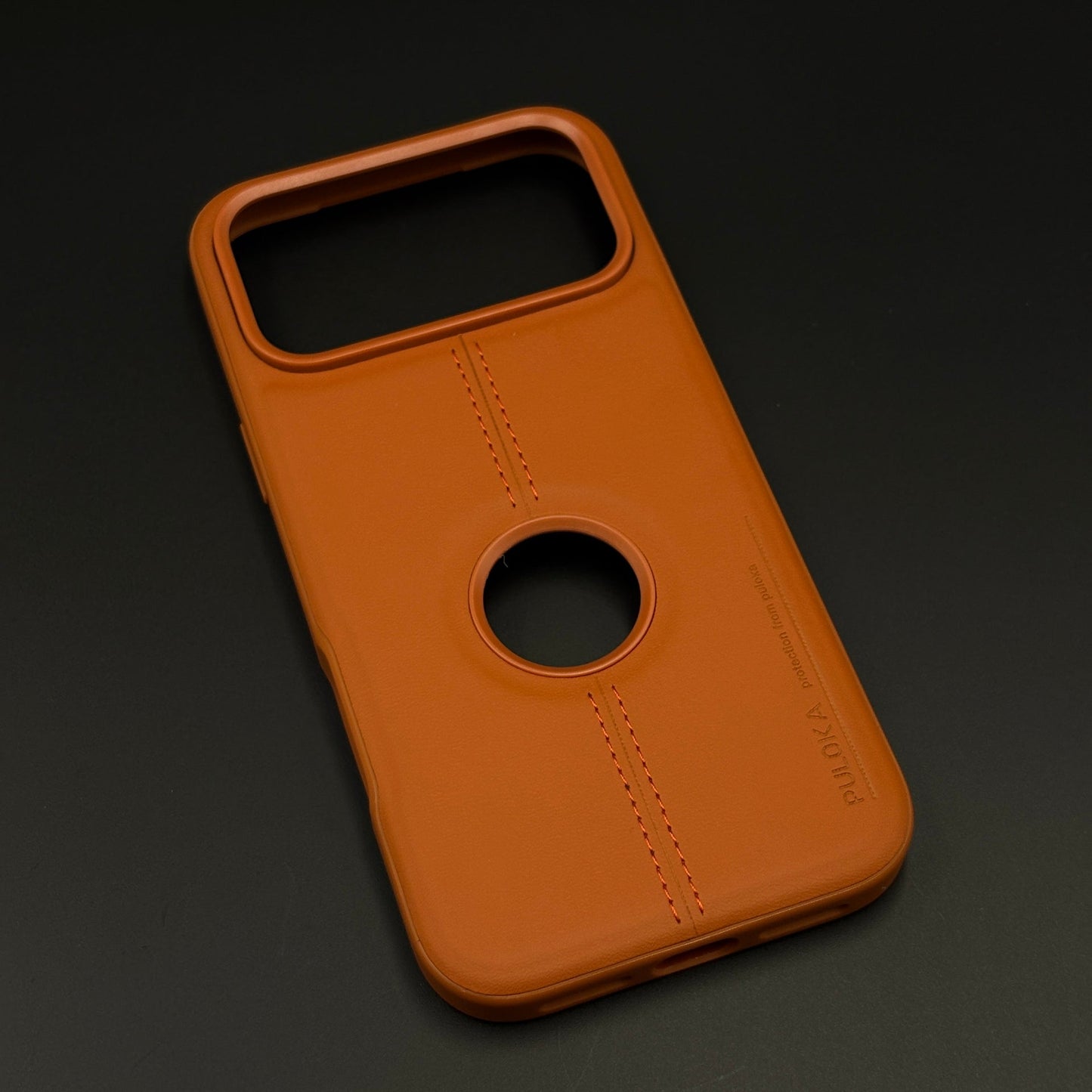 Stitched Leather Logo Cut Mobile Case Cover for iPhone 17 Series