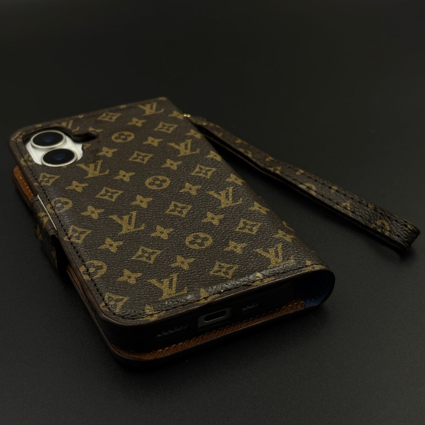 Monogram Flip Wallet Case for iPhone 17 with Card Slots | ID Window & Wrist Strap