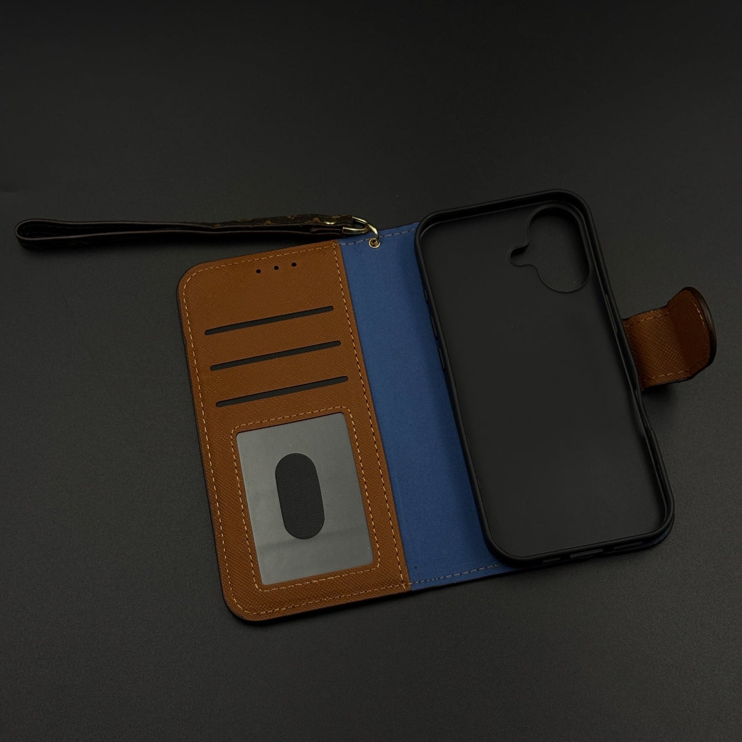 Monogram Flip Wallet Case for iPhone 17 with Card Slots | ID Window & Wrist Strap