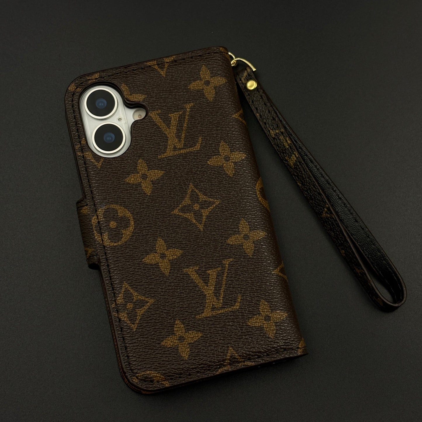 Monogram Flip Wallet Case for iPhone 17 with Card Slots | ID Window & Wrist Strap