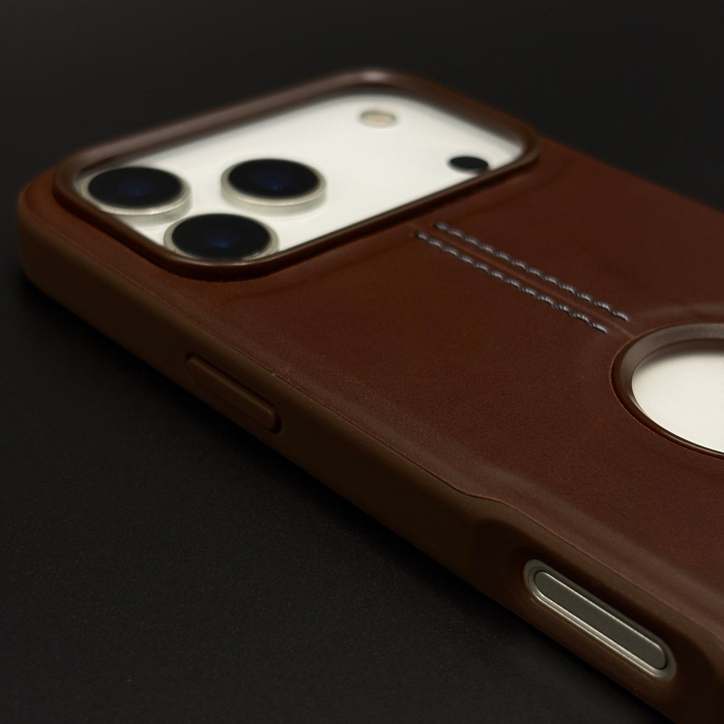 Stitched Leather Logo Cut Mobile Case Cover for iPhone 17 Series
