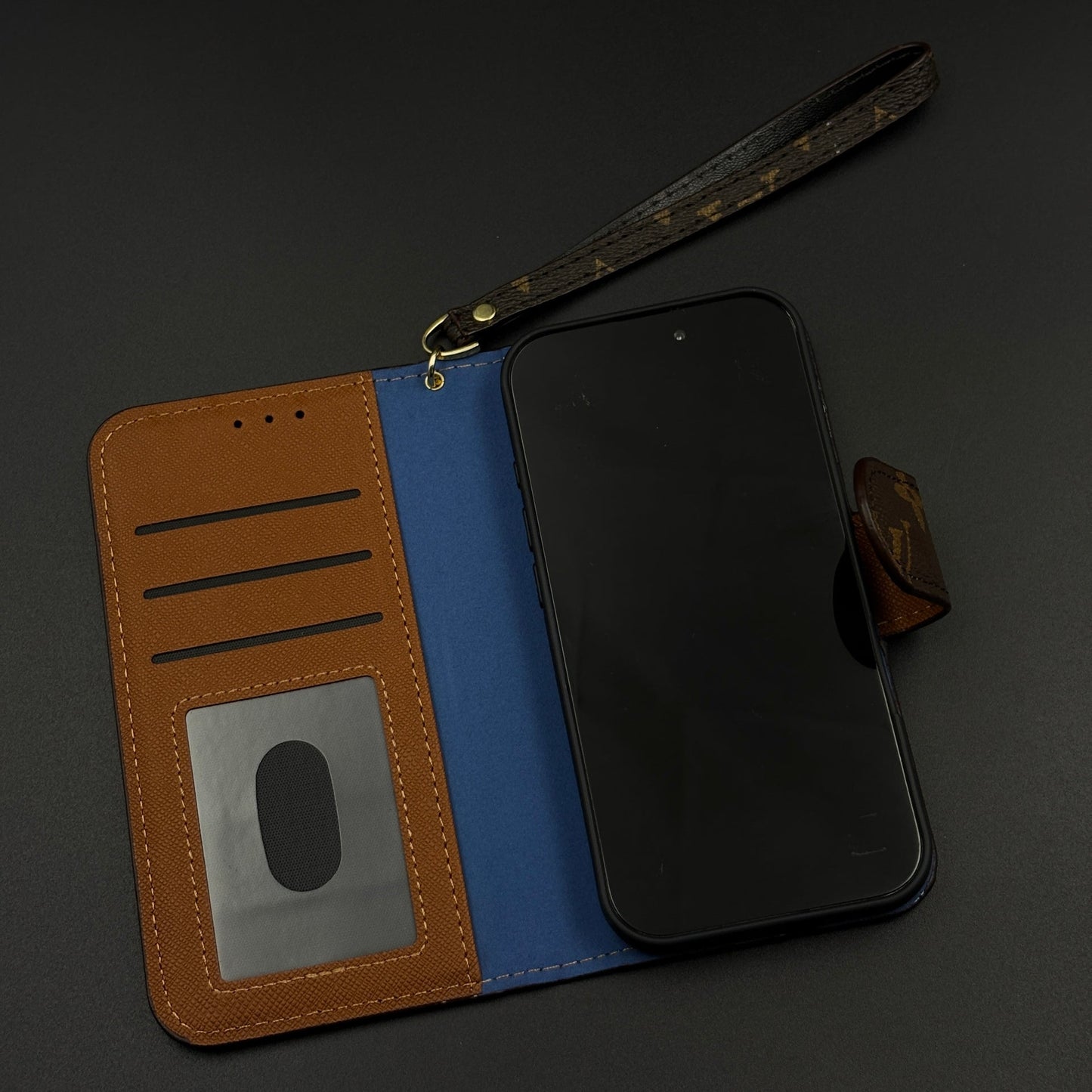 Monogram Flip Wallet Case for iPhone 17 with Card Slots | ID Window & Wrist Strap