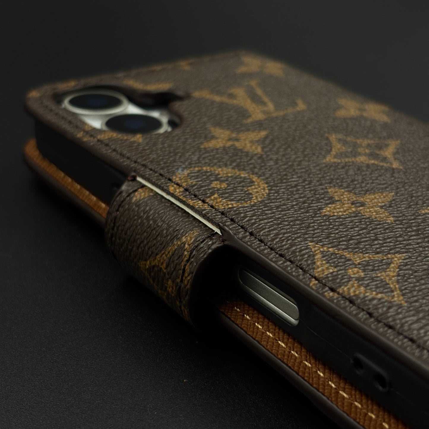 Monogram Flip Wallet Case for iPhone 17 with Card Slots | ID Window & Wrist Strap