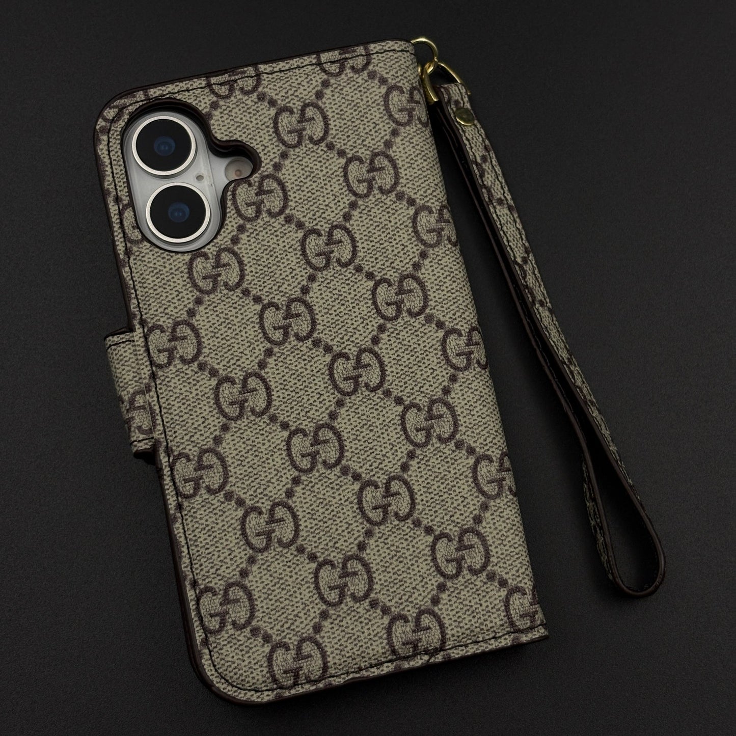 GG Monogram Flip Wallet Case for iPhone 17 with Card Slots | ID Window & Wrist Strap