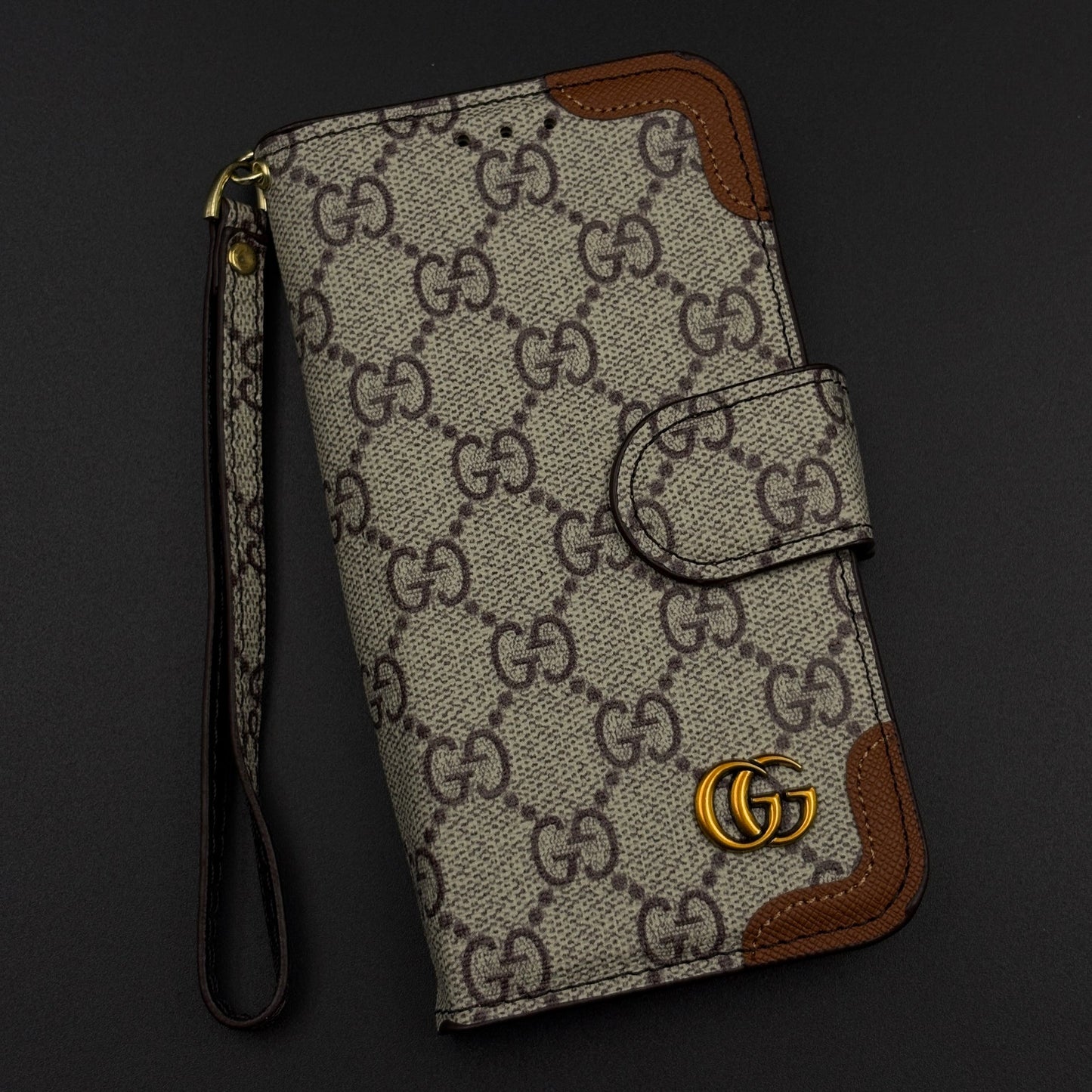 GG Monogram Flip Wallet Case for iPhone 17 with Card Slots | ID Window & Wrist Strap
