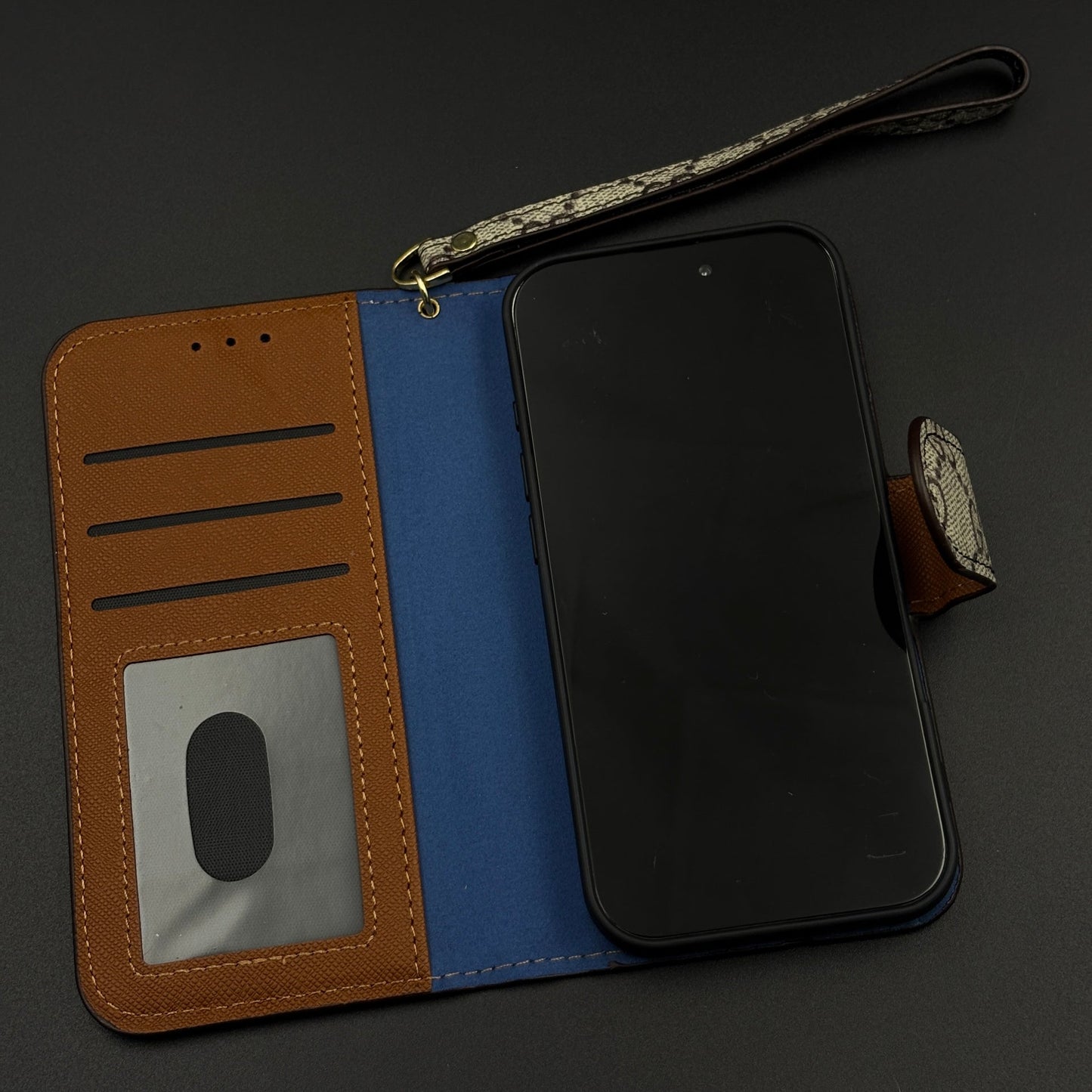 GG Monogram Flip Wallet Case for iPhone 17 with Card Slots | ID Window & Wrist Strap