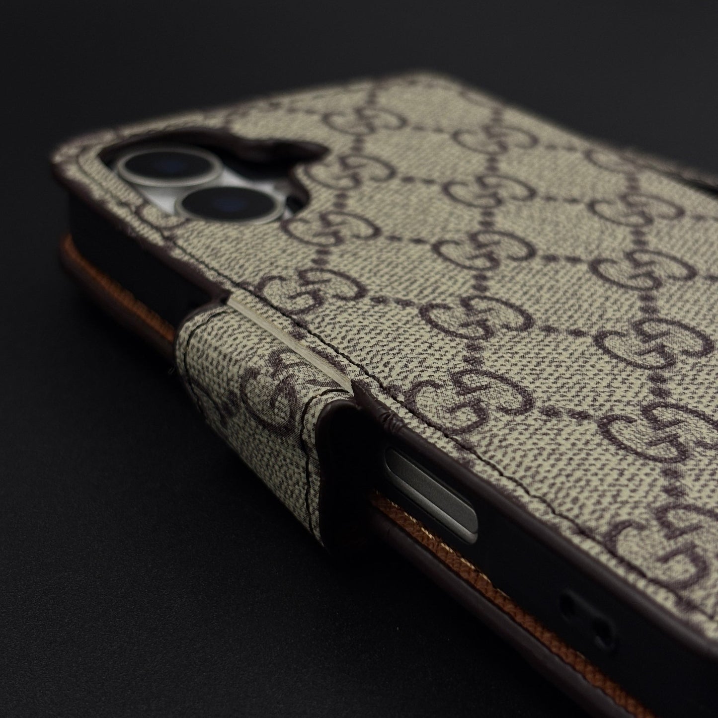 GG Monogram Flip Wallet Case for iPhone 17 with Card Slots | ID Window & Wrist Strap