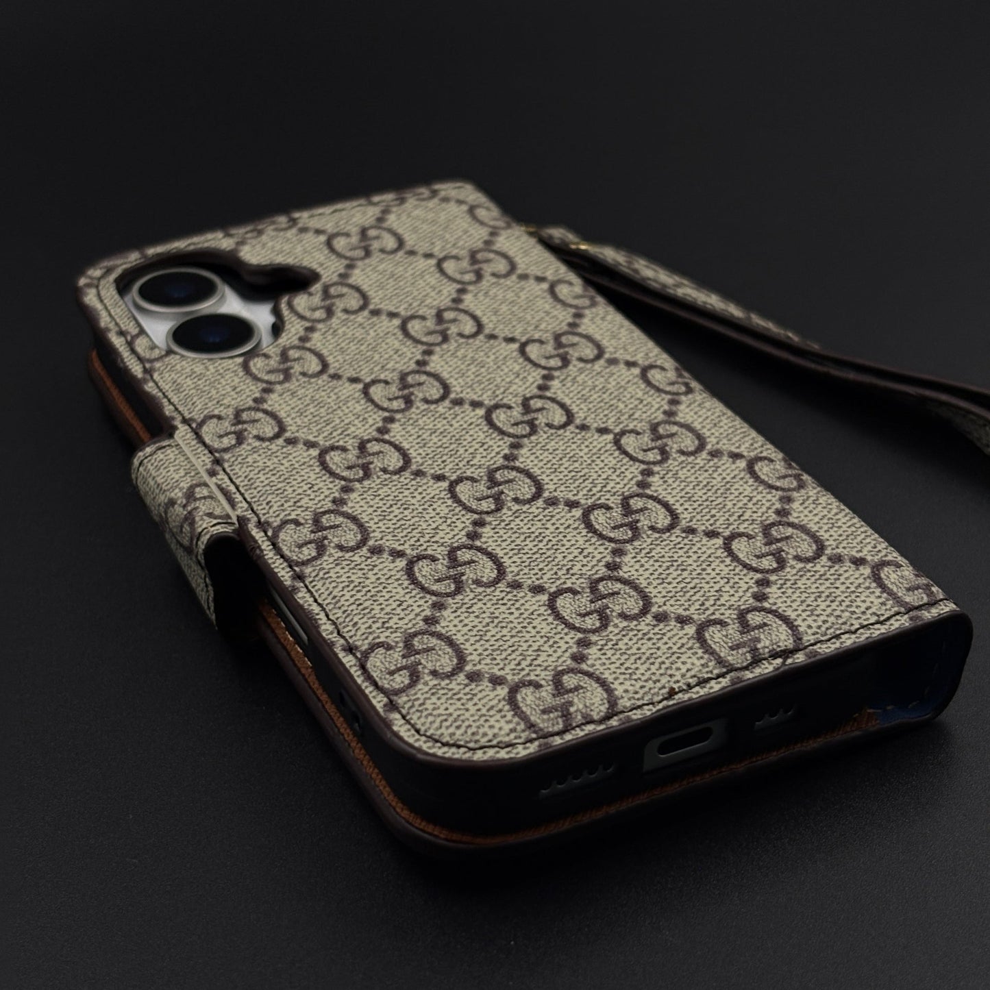 GG Monogram Flip Wallet Case for iPhone 17 with Card Slots | ID Window & Wrist Strap