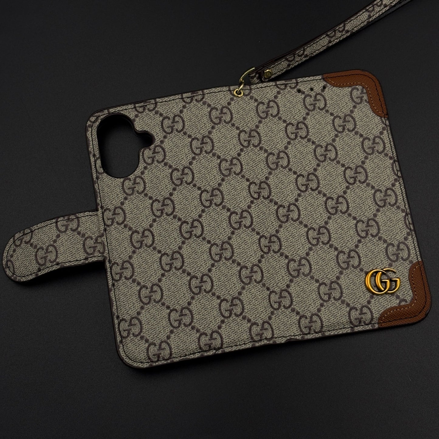 GG Monogram Flip Wallet Case for iPhone 17 with Card Slots | ID Window & Wrist Strap